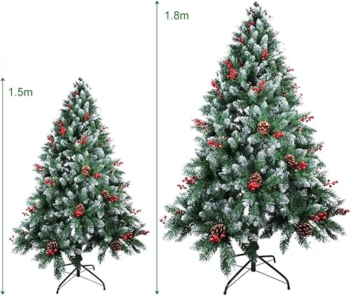 Miniatura 6 de Árbol de Navidad artificial de 6 pies con soporte de metal sólido, cono de pino y fruta roja para fiesta de Año Nuevo, decoraciones de Navidad para