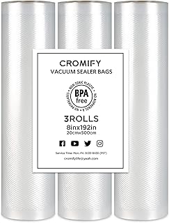 Sponsored Ad - CROMIFY Vacuum Sealer Bags, 3 Pack 8" x 192" Rolls for Food Saver, Seal a Meal, Sous Vide, Food Preservatio...