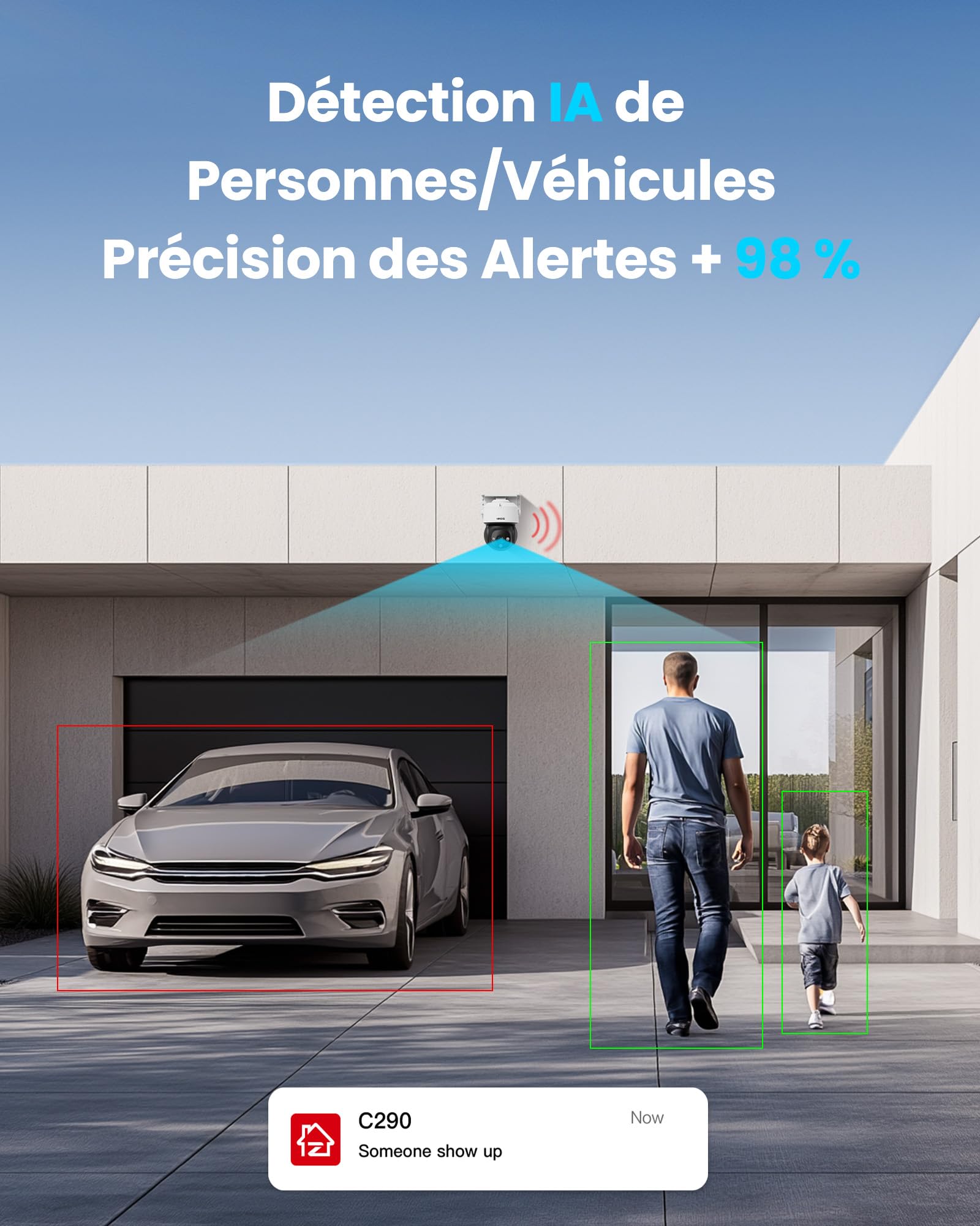 ZOSI C290 4K Caméra IP PoE Add-on 8MP Intérieur/Extérieur, Détection Intelligente Personne/Visage/Véhicule, Suivi Automatique, Vision Nocturne, Fonctionne avec Le NVR PoE de la Même Marque