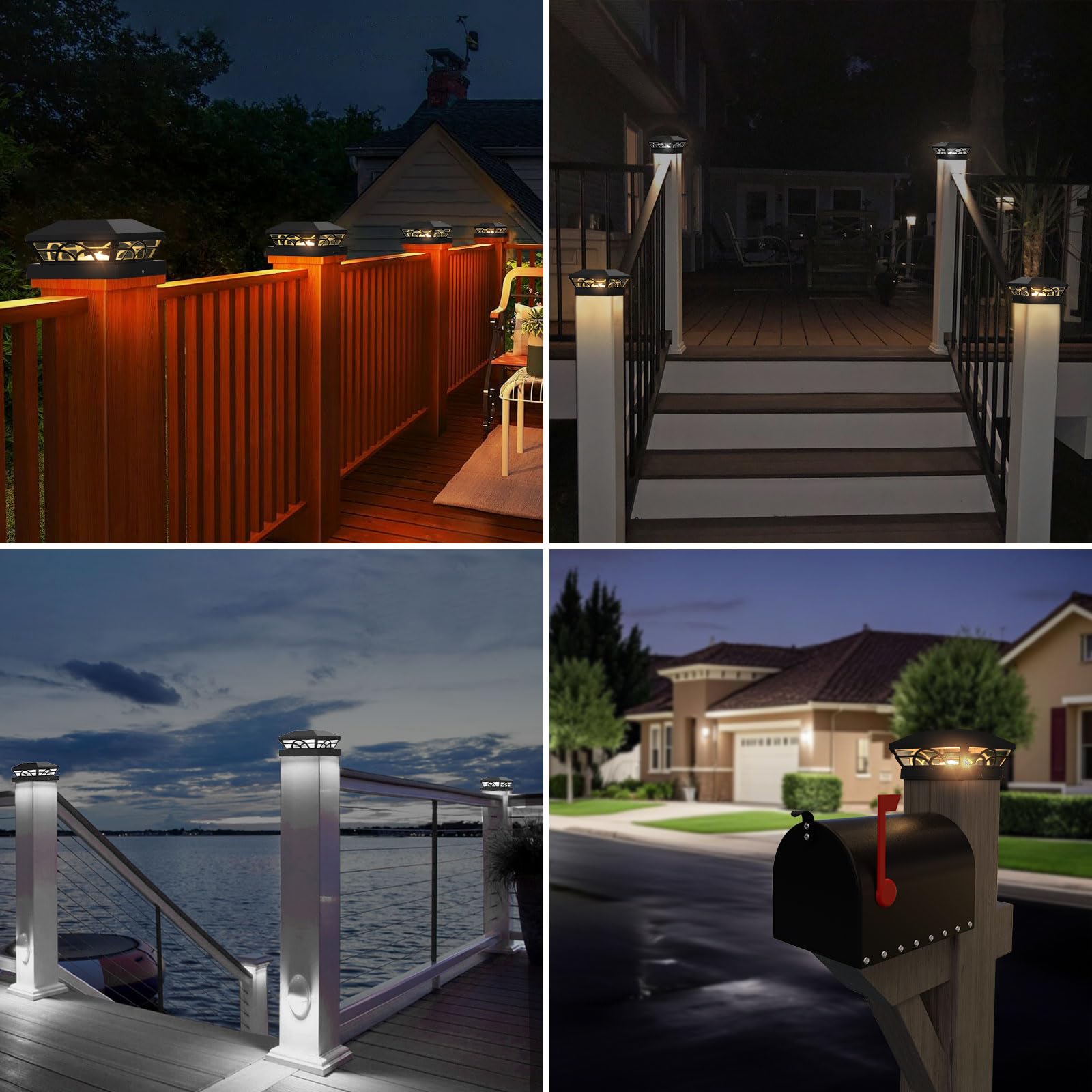 Solar Pfostenkappen, 2 Modi Solar Pfostenleuchte 9x9 10x10 13x13, Wasserdichte, Pfostenlampen für Holzpfosten, Terrasse, Garten, Zaun (Kaltweiß 6000K & Warmweiß 3000K) (Schwarz- 2 Stück)