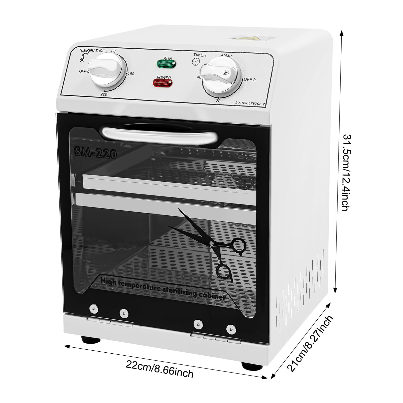 Hochtemperatur Sterilisator, 8L Heißluftsterilisator mit Timer und Temperaturregelung(0-220°C), Heißluftsterilisator für Haarwerkzeuge,Nagelstudios,Spa
