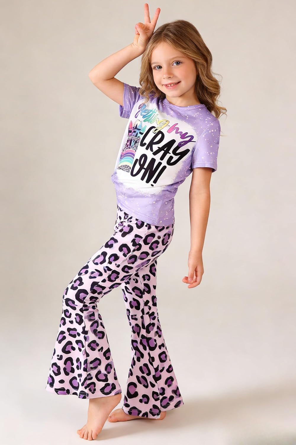 Kids Toddler Girl Clothes Letter Print Graphic Top + Leopard Print Flare Leg Pants 2PC Summer Clothing Set - Image 6