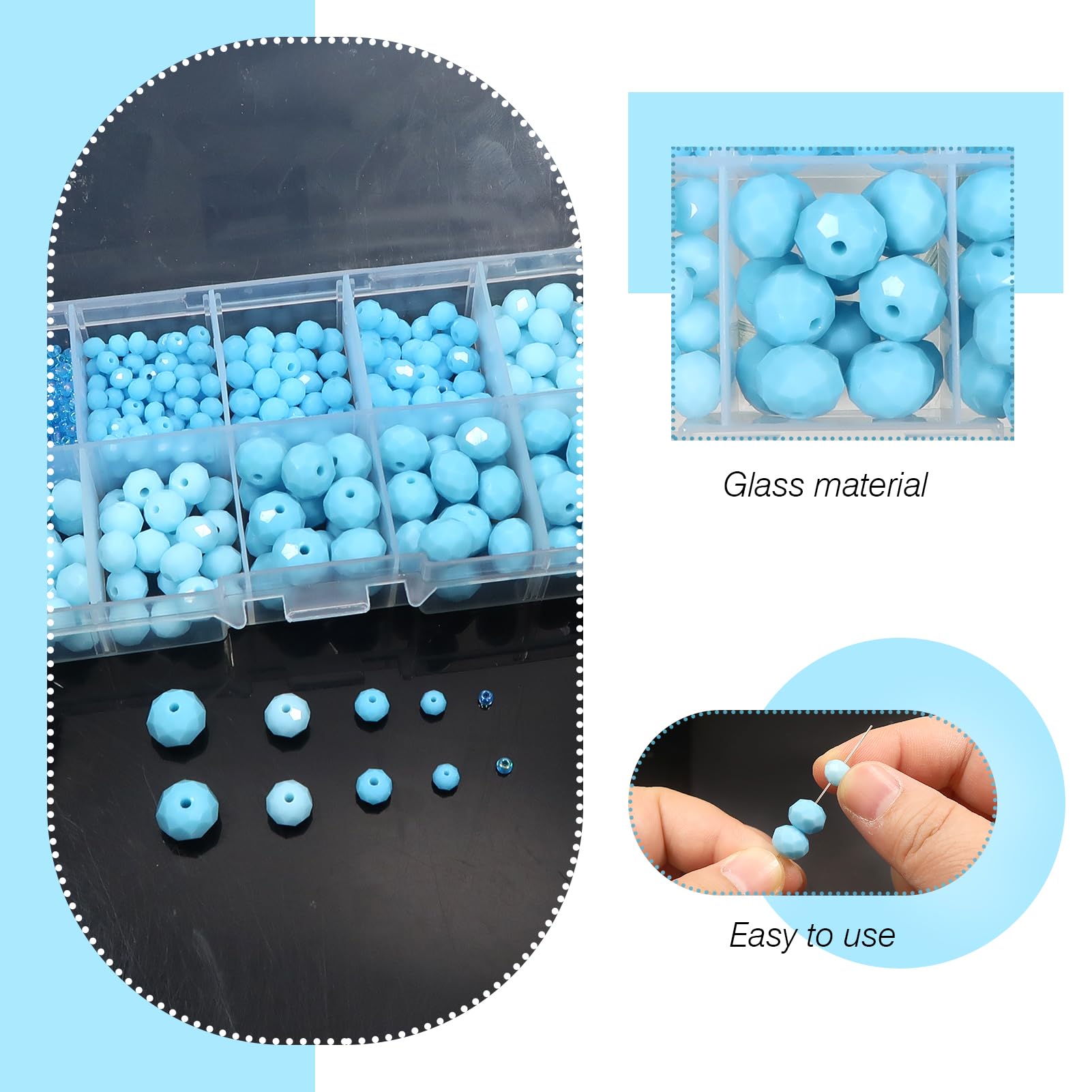 TOAOB 1000pcs Assorted Lake Blue Crystal Glass Beads Faceted Spacer Bead 2mm 4mm 6mm 8mm 10mm for Jewelry Making DIY Craft Project - Image 3