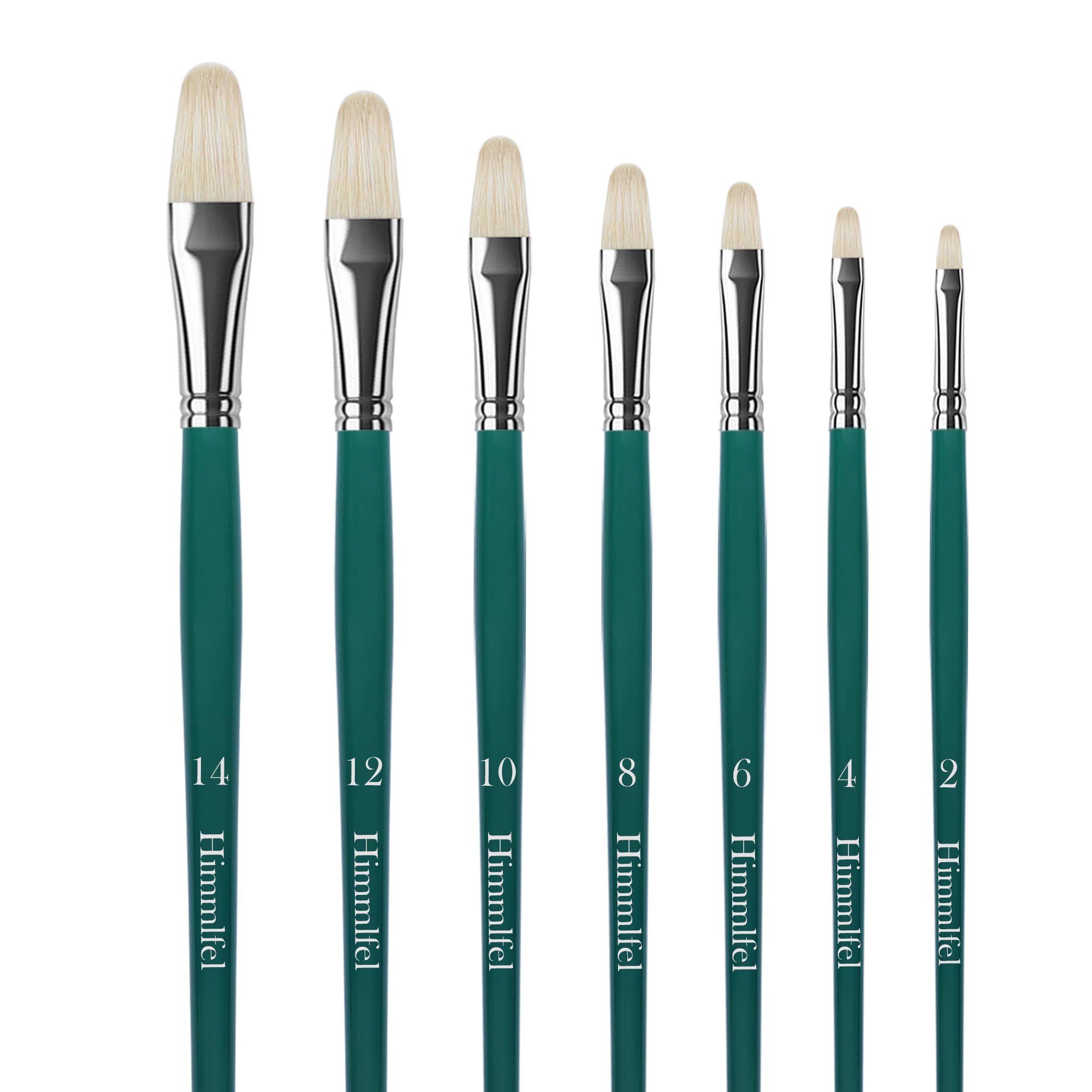 Himmlfel filbert paint brush set, 7 pcs hog bristle filbert paint brushes for oil, acrylic and gouache painting