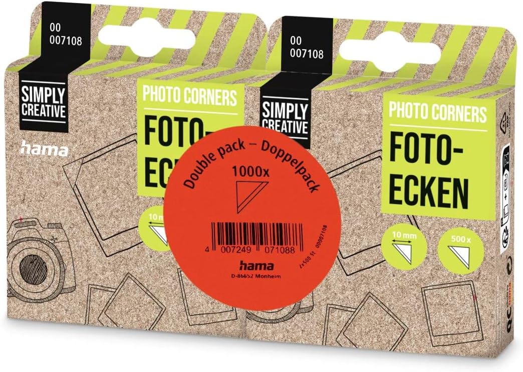 Hama Photo Corners, 2 x 500 corners, double pack (Self-adhesive, Suitable for Albums, Convenient Dispenser, Acid-free, Solvent-free, Archive-safe) - Transparent