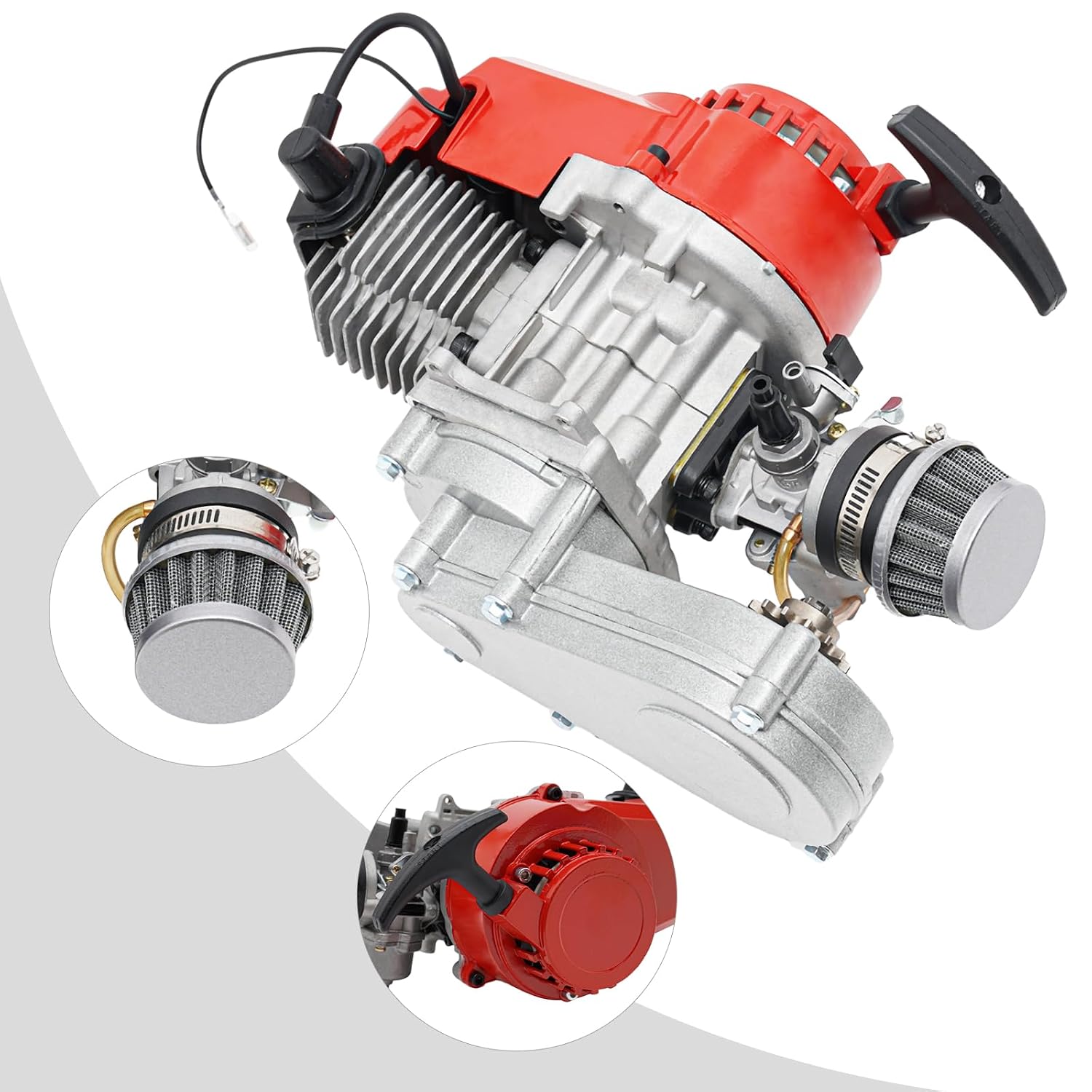 49cc 2 Stroke Engine Motor KIt forPocket Mini Dirt Bike ATV, 48km/h High Speed Air-Cooled Racing Engine with T-Shaped Hand Puller for Engine Replacement, Modified Bicycle