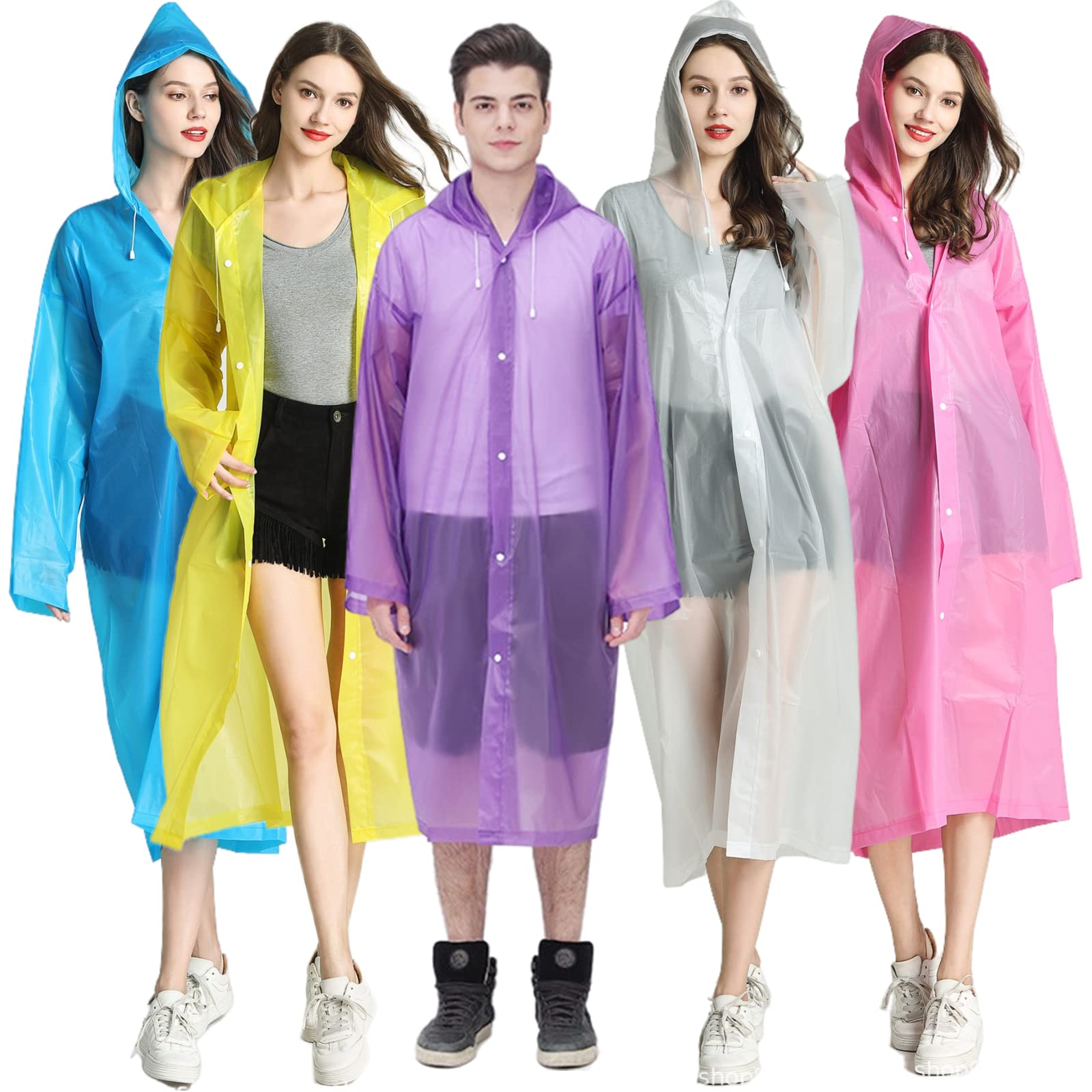 Rain Ponchos for Adults Reusable, 2-5 Pack Raincoat for Women Men, Waterproof Rain Coat Gear with Hood Drawstring
