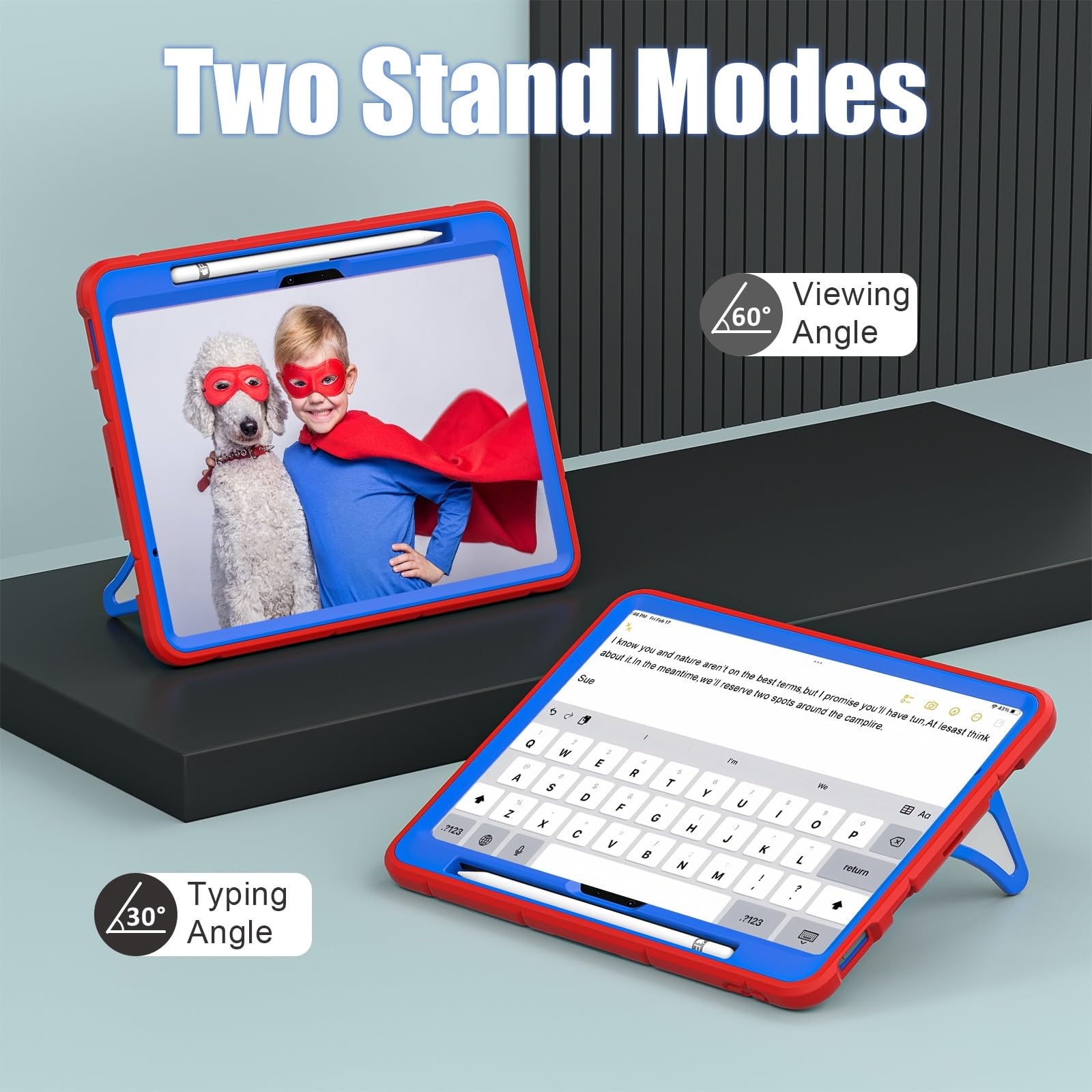 Etui na iPada Air11 M4/M3/M2 (2026/2025/2024), wytrzymałe etui na tablet z regulowaną podpórką, odporne na wstrząsy twardy PC + silikonowa osłona, gniazdo na ołówek, przyjazne dla dzieci