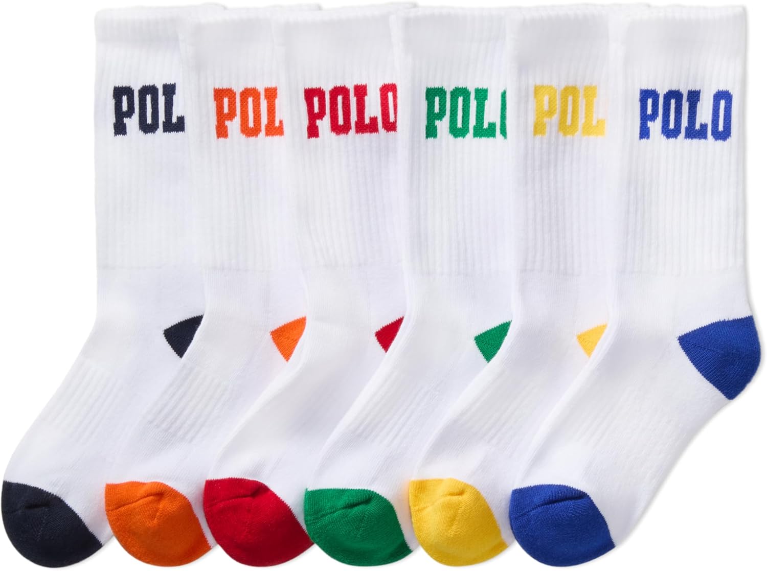 POLO RALPH LAUREN Boys' Athletic Performance Crew Socks - 6 Pair Pack - Soft Cushioned Comfort