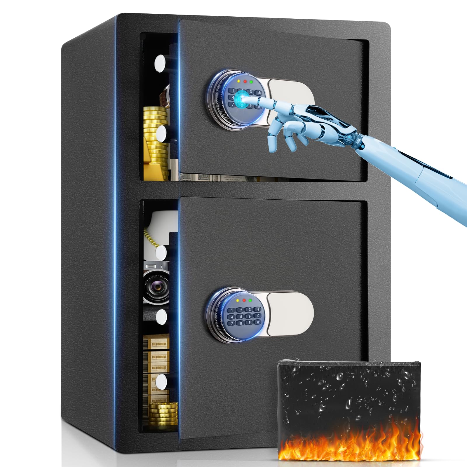 5.0 Cu.ft. Large Safe Box Fire and Water Resistant,Large Double Door Security Safe Box with Alarm System for Valuables and Property