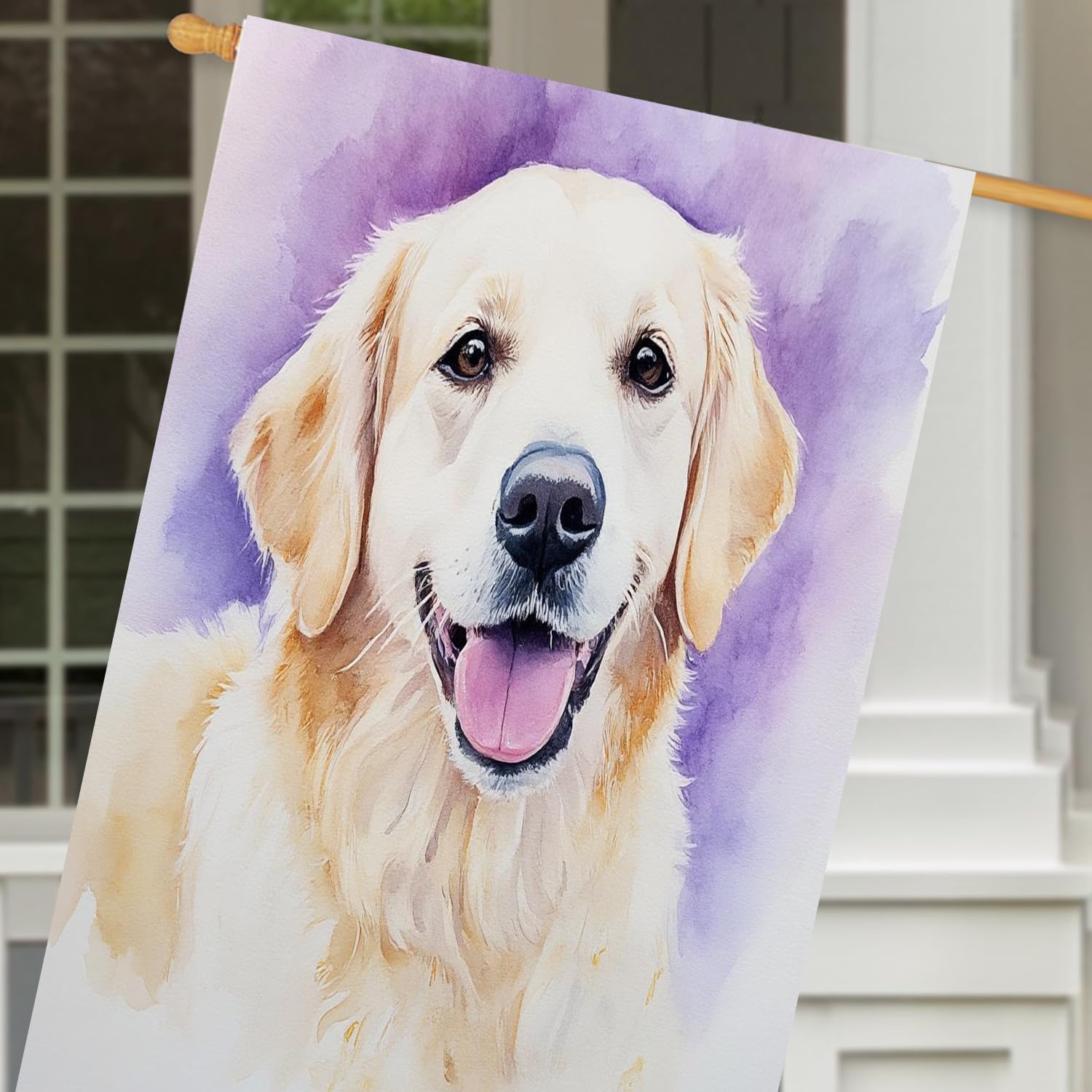 Moslion Golden Retriever House Flag 28x40 Inch Watercolor Paint Dog Portrait Tongue Sticking Pet Animal Summer House Flag Decorative Outdoor House Flags Double-Sided Cotton Linen