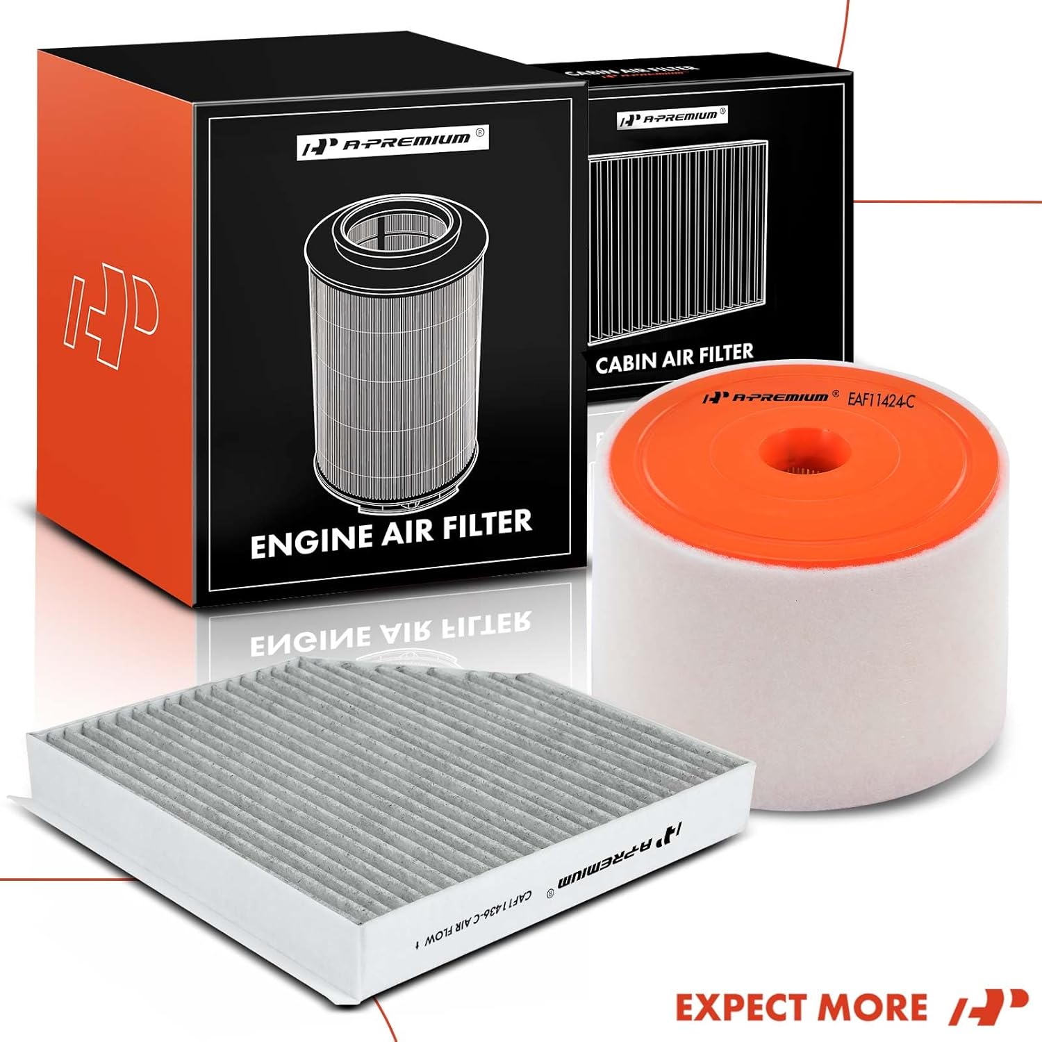 A-Premium 2-PC Engine & Cabin Air Filter with Activated Carbon Compatible with Audi A6, A6 Quattro, 2013-2018, 2.0L Replace# 4G0133843K, 4H0819439
