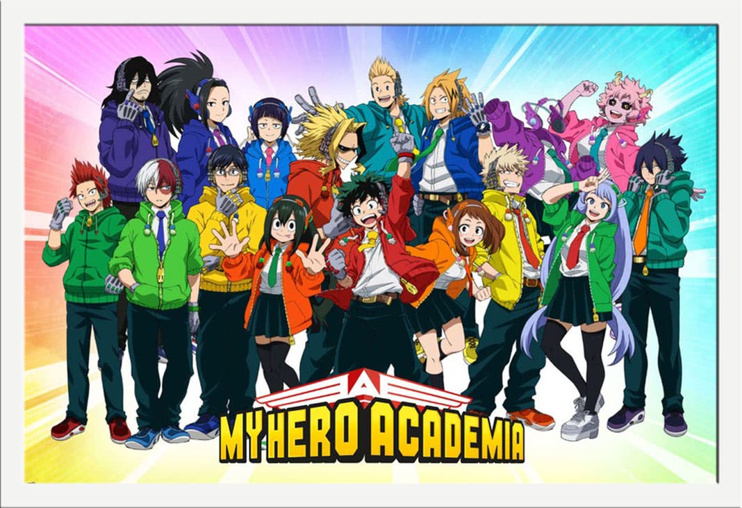 Shinsuke® Maxi - Poster "My Hero Academia - Hero Festival - Cinema serie TV - dimensioni 91,5 x 61 cm + cornice intercambiabile Shinsuke® Maxi MDF bianco, disco in acrilico