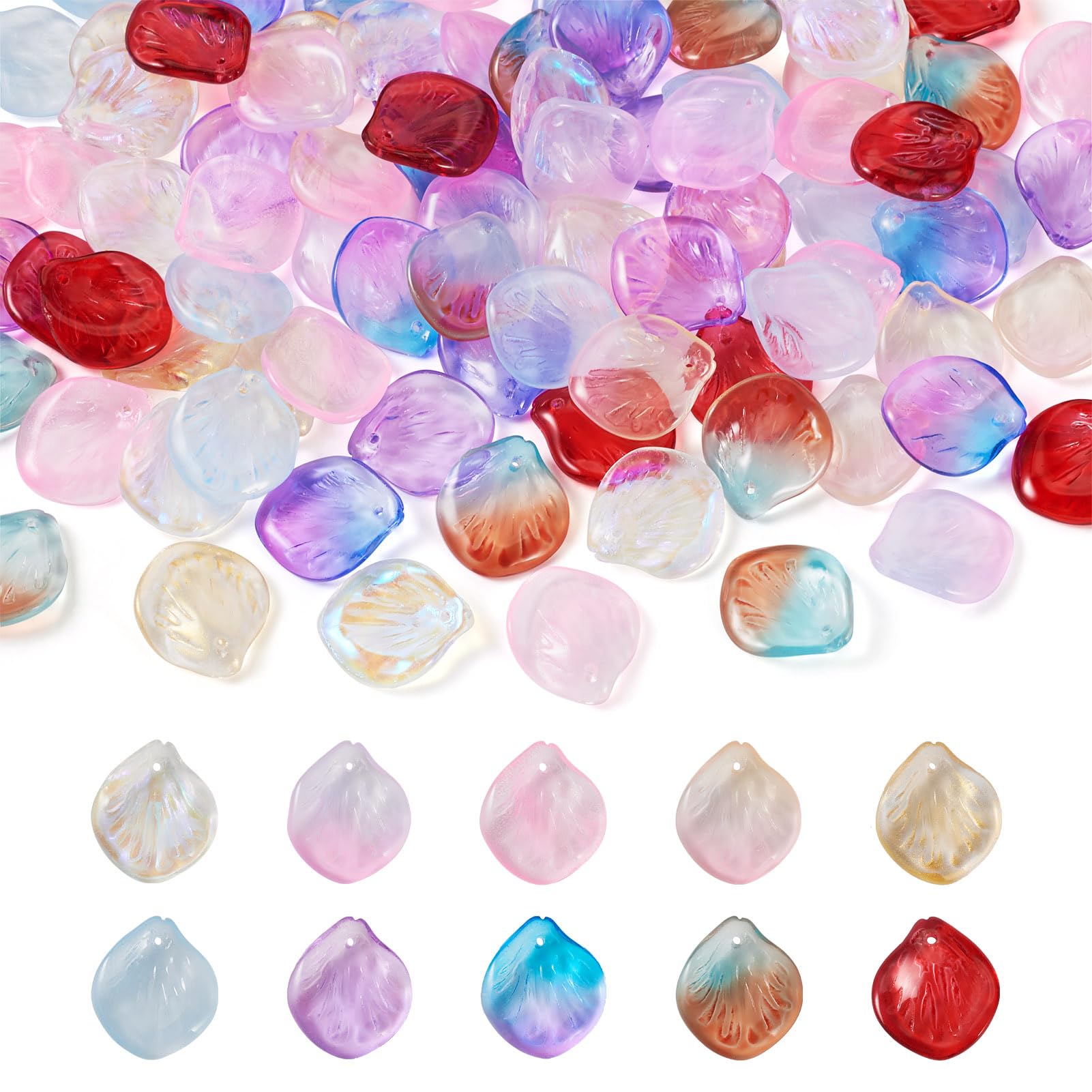 PandaHall 100pcs Flower Glass Beads Petaline Lampwork Beads Gradient Floral Spacer Glass Beads for Bracelet Jewelry Making