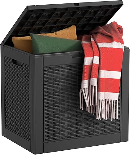 Miniatura 8 de EasyUp Caja de almacenamiento para exteriores de 85 galones, caja de cubierta de resina impermeable resistente a los rayos UV, estabilidad reforzada