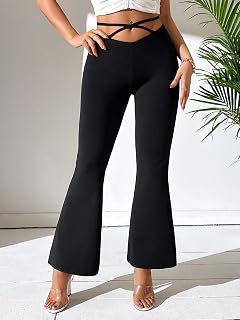 REDESYN Pants for Women Womens Pant Crisscross Tie Back Flare Leg Pants Pants Color Black Size Small