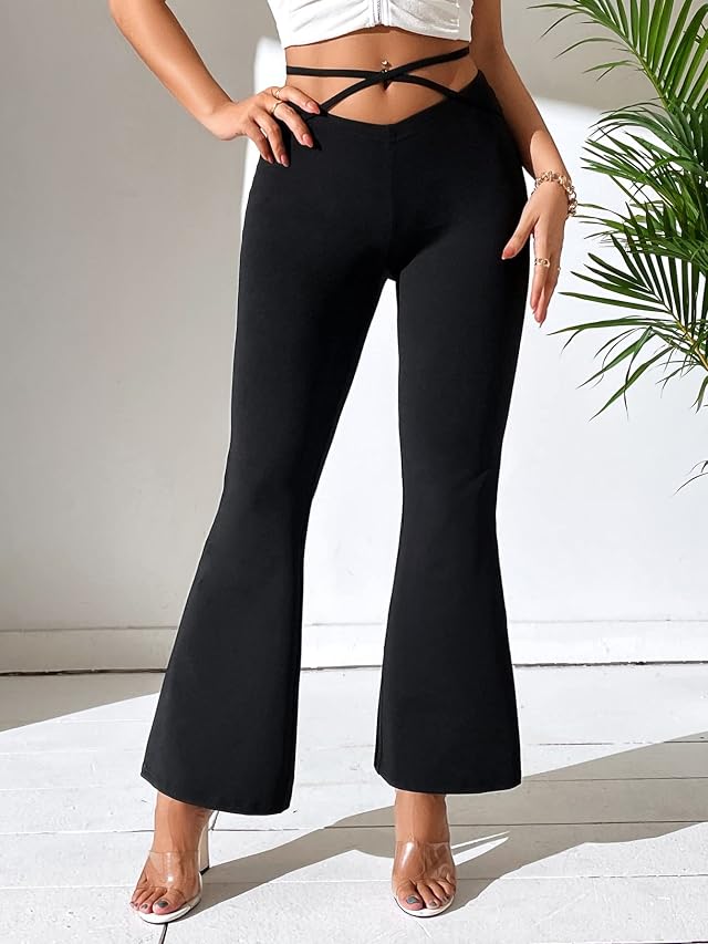 REDESYN Pants for Women Womens Pant Crisscross Tie Back Flare Leg Pants Pants Color Black Size Small