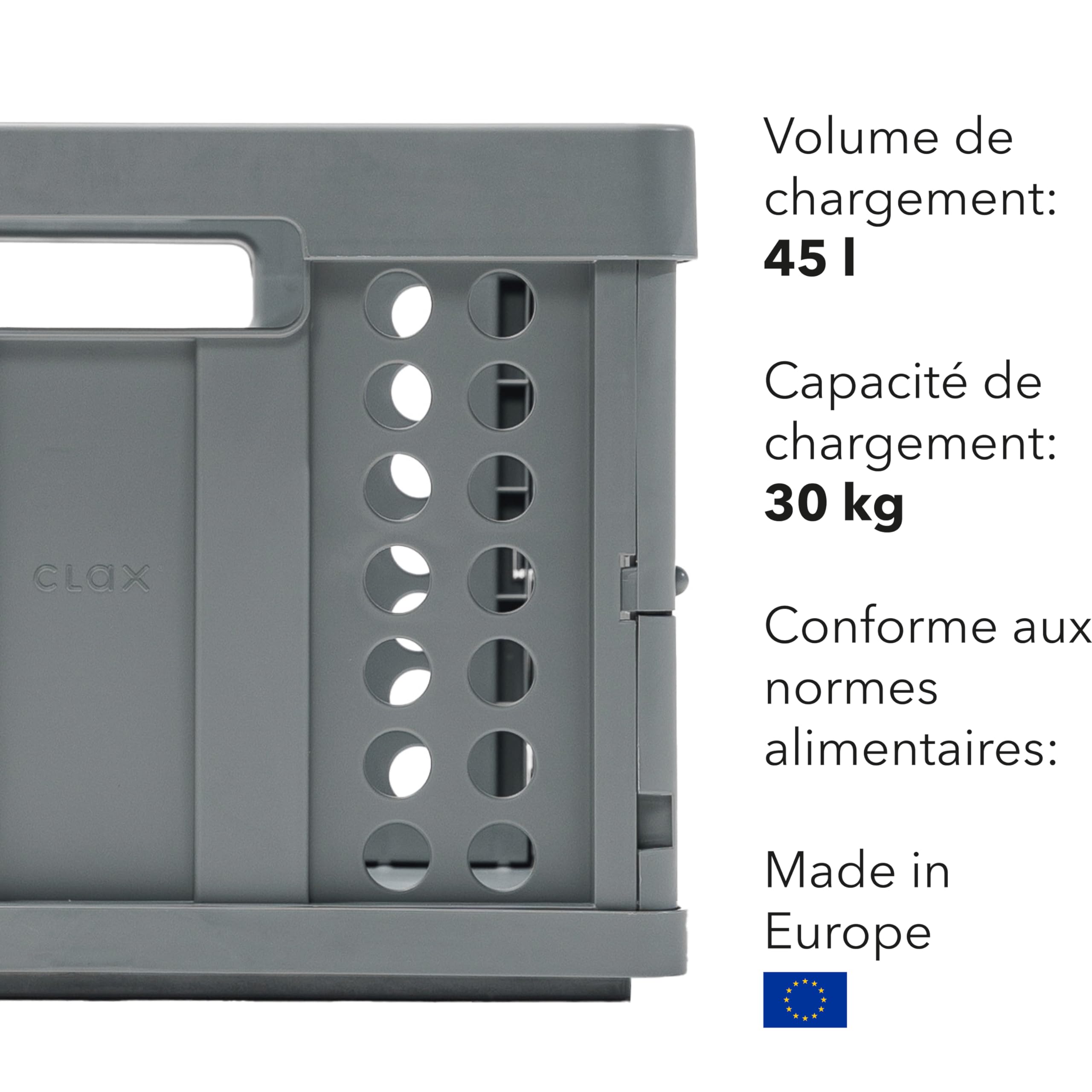 Clax® boîte pliante | caisse pliante | 45 litres | gris