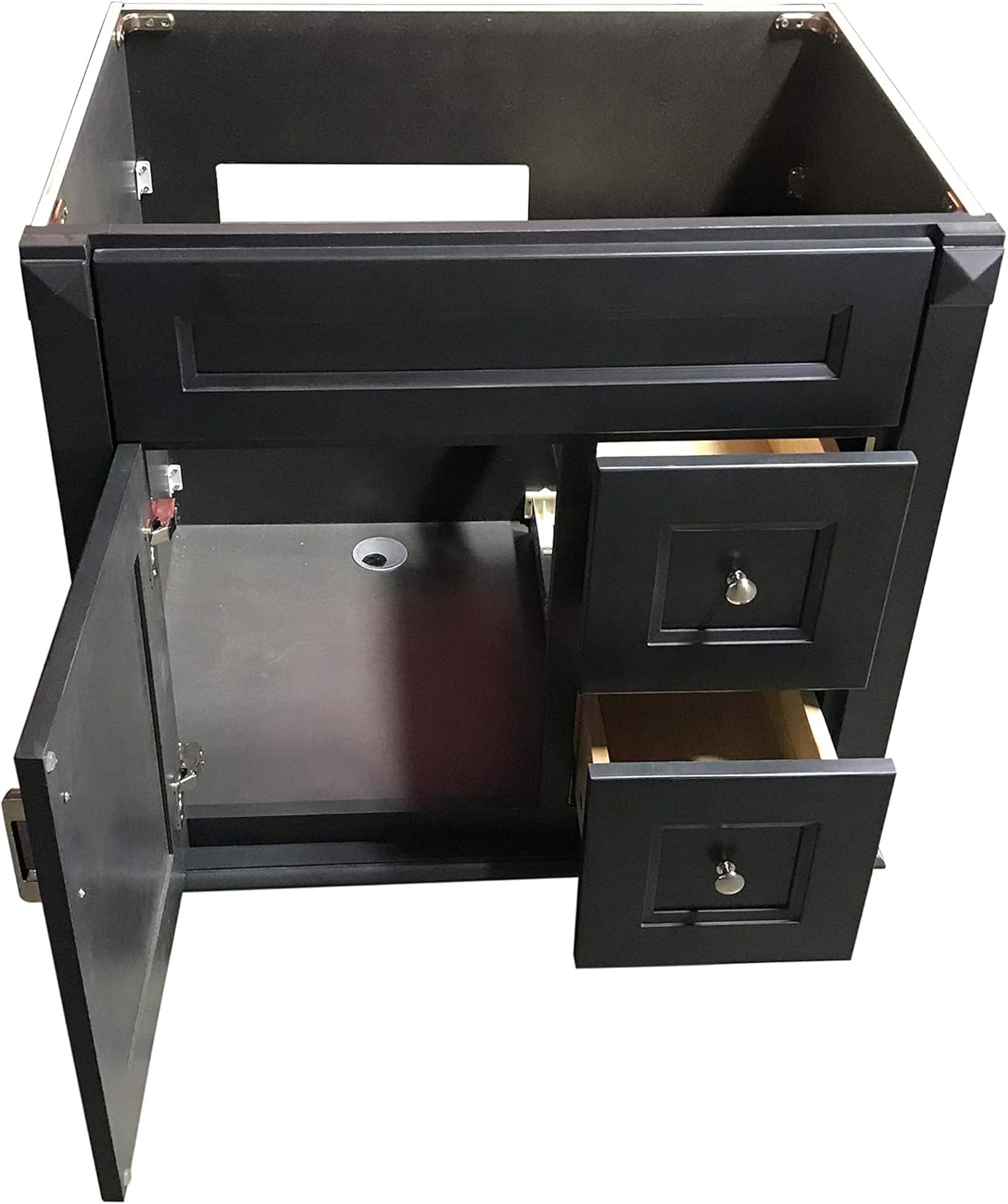 Carbon Metallic Solid Wood Single Bathroom Vanity Base Cabinet 30" W x 21" D x 32" H (Right Drawers)