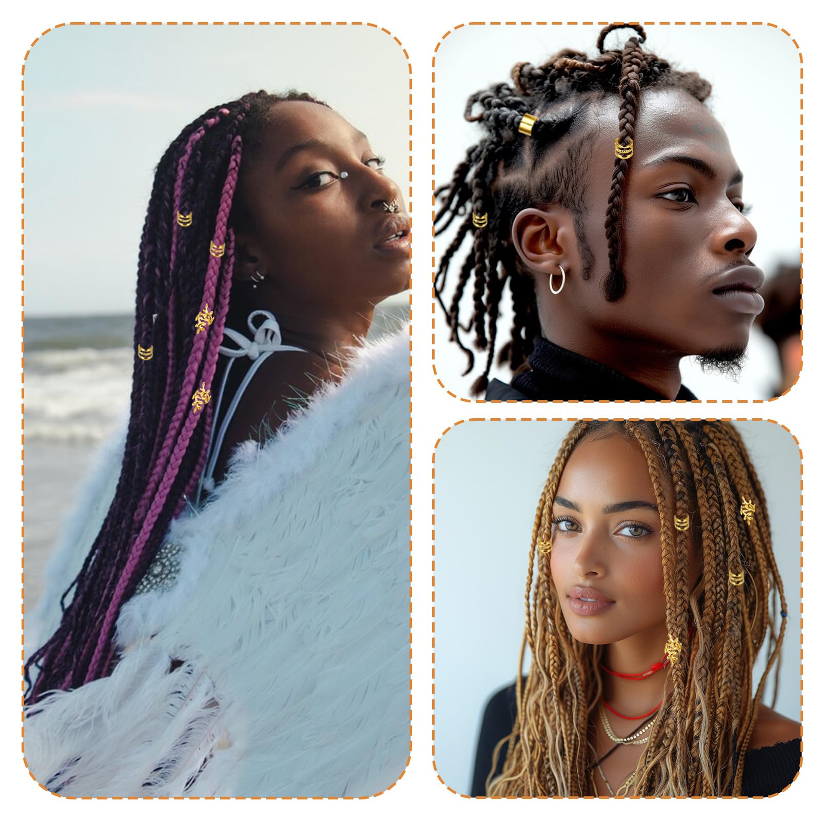 50 piezas de joyas doradas para trenzas, rastas, anillos ajustables, puños, abalorios, cuentas, decoraciones para hombres y mujeres