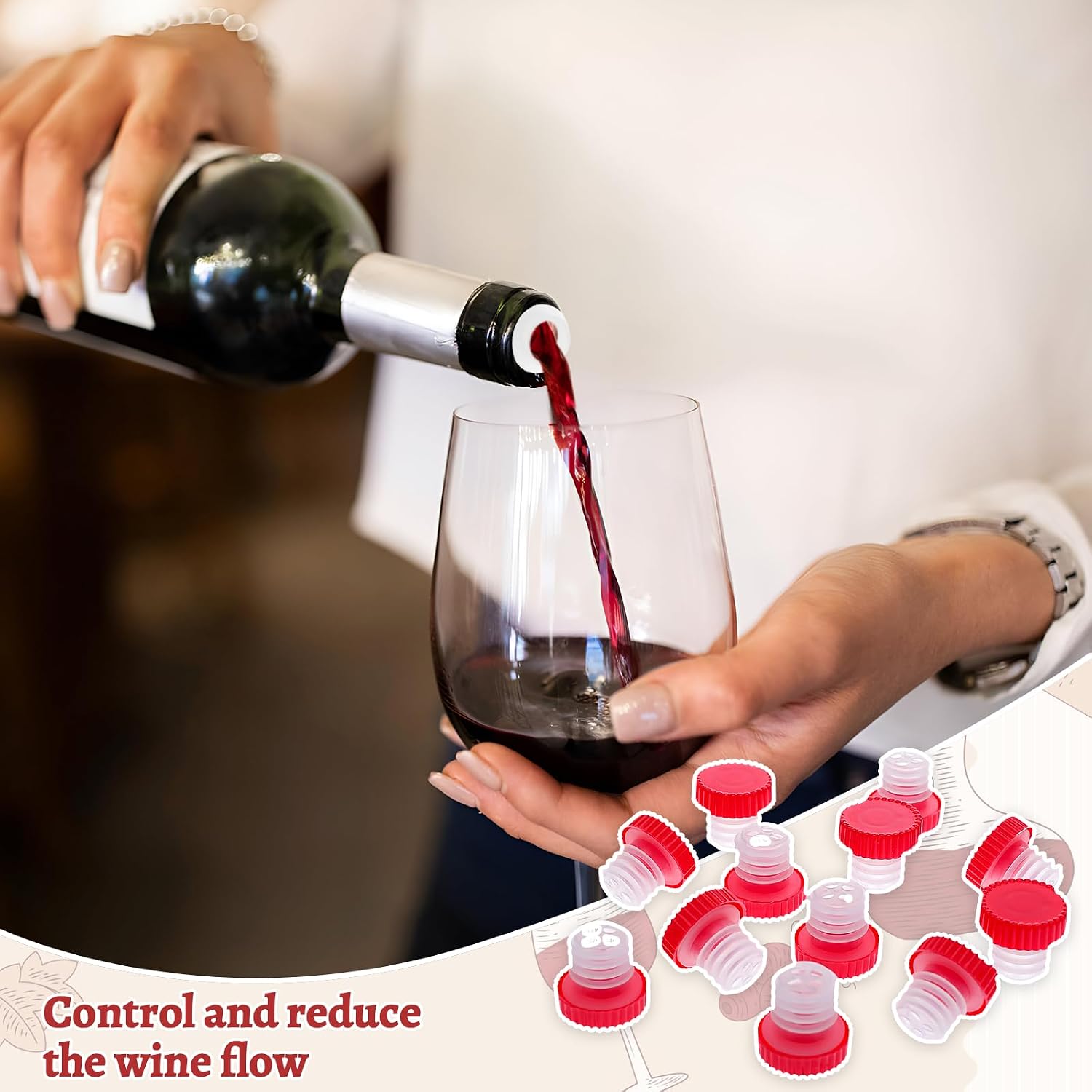 60Pcs Wine Pourer Spout for Corked Bottles Pour and Seal Plastic Wine Pourers with Lid for Storing Precise Pouring Slow Flow Wine Spouts(Red)