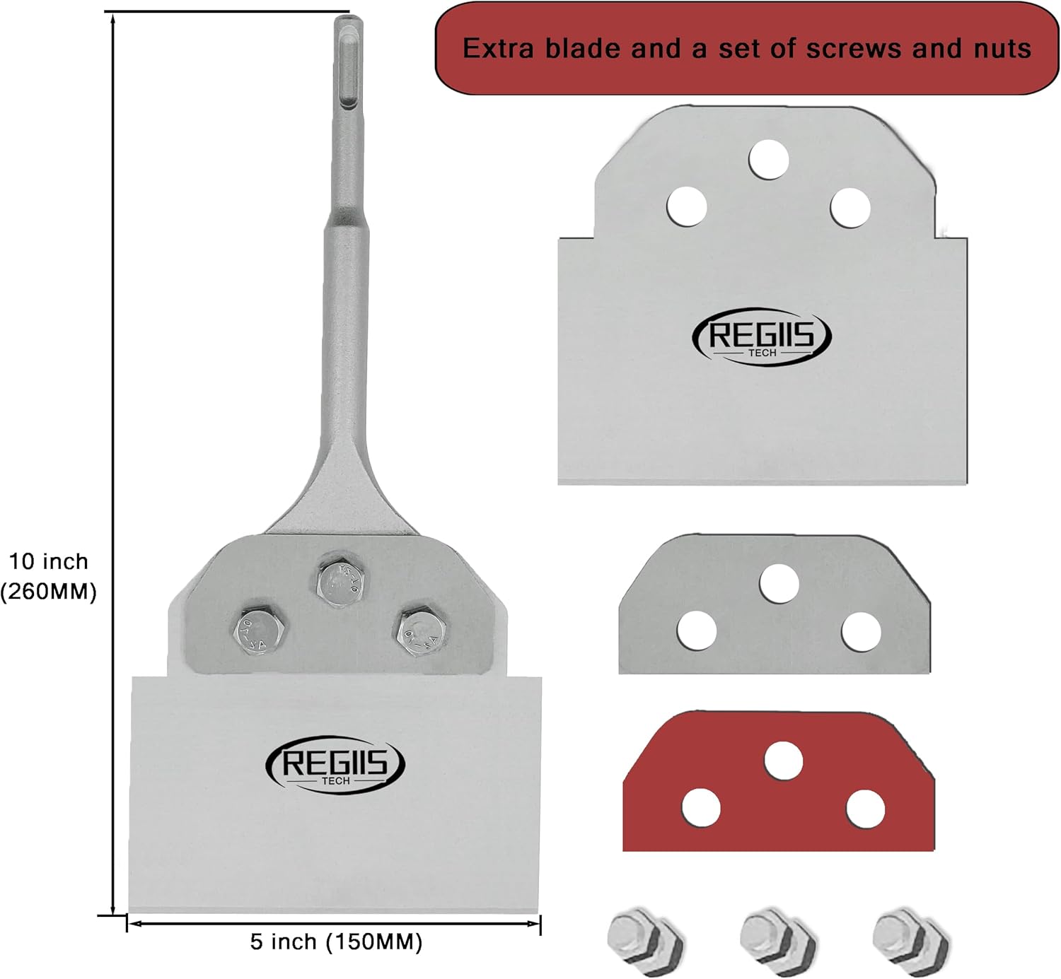 SDS Plus Floor Scraper 5 in. x 10 in. Wide Tile Flooring Adhesives Remover, Thinset Removal Tool Chisel Bit with Spare Blades for Rotary Hammer Drill