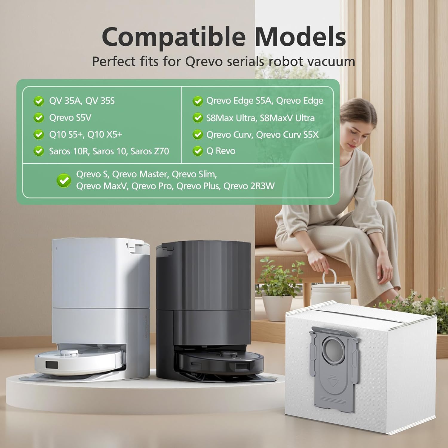 12 Pack Dust Bags for QV 35A/ Qrevo S5V/ Q10 S5+/ Saros 10R/ Qrevo S/Qrevo Master/Qrevo Edge S5A/ QV 35S/ S8Max Ultra/ S8MaxV Ultra/Qrevo Slim/Q Revo/ Q10 X5+ Robot Vacuum, 2.7L Large Capacity - Image 2