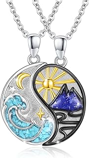 Mountains Wave Necklace 925 Sterling Silver Yin Yang Couples Necklace,Dainty Nature Yin Yang Mountains Matching Pendant,Yin Yang Campers Jewelry Gifts for Friend Couples Family