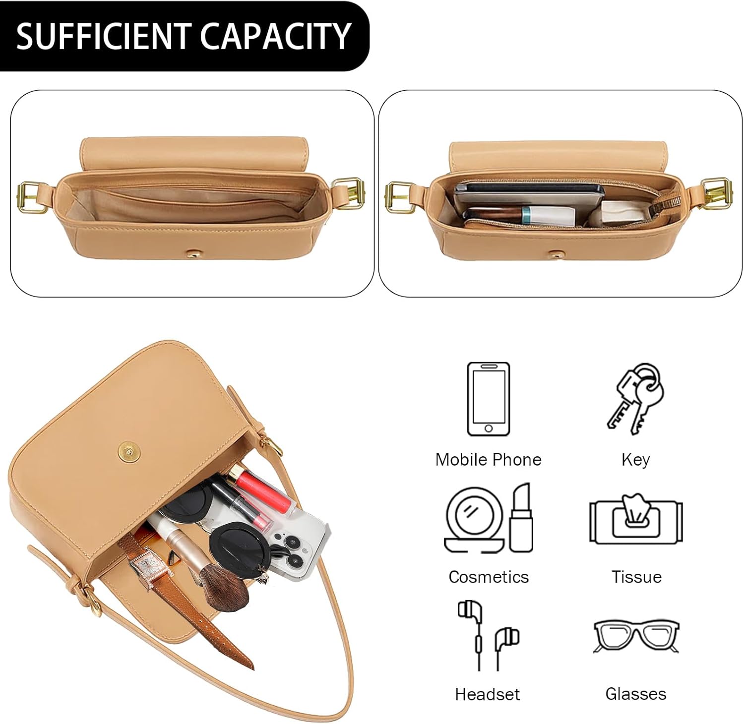 Shoulder Bag for Women, Small Purses Hobo Bags for Women, PU Leather Vintage Handbag with 2 Adjustable Shoulder Strap - Image 4