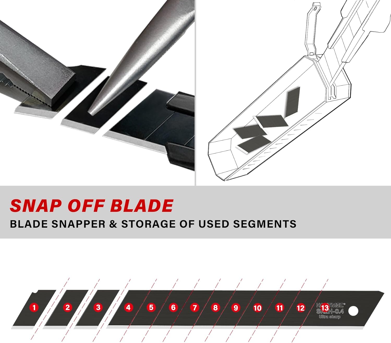 HAUTMEC 10PC 9mm Industrial Utility Knife Blades, SK2H Steel Box Cutter Replacement Rustproof Blades - for Warehouse/DIY/Light Maintenance Bottom Snap-Off & Recycling Box 25007