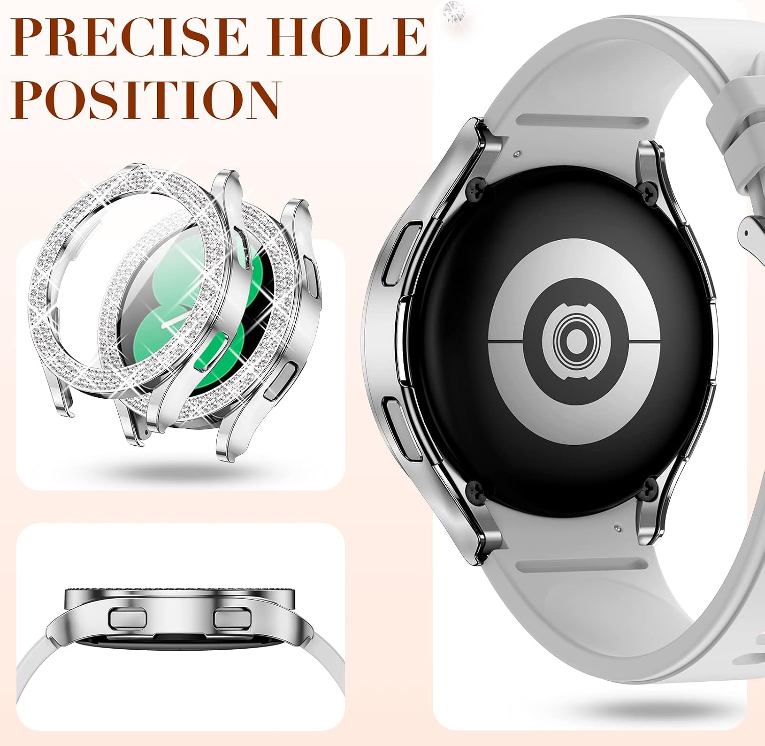 [ 2+2 Pack ] Goton for Samsung Galaxy Watch 4 Screen Protector and case 44mm, Bling PC Diamonds Cover Bumper with Tempered Glass Film for Women Girl