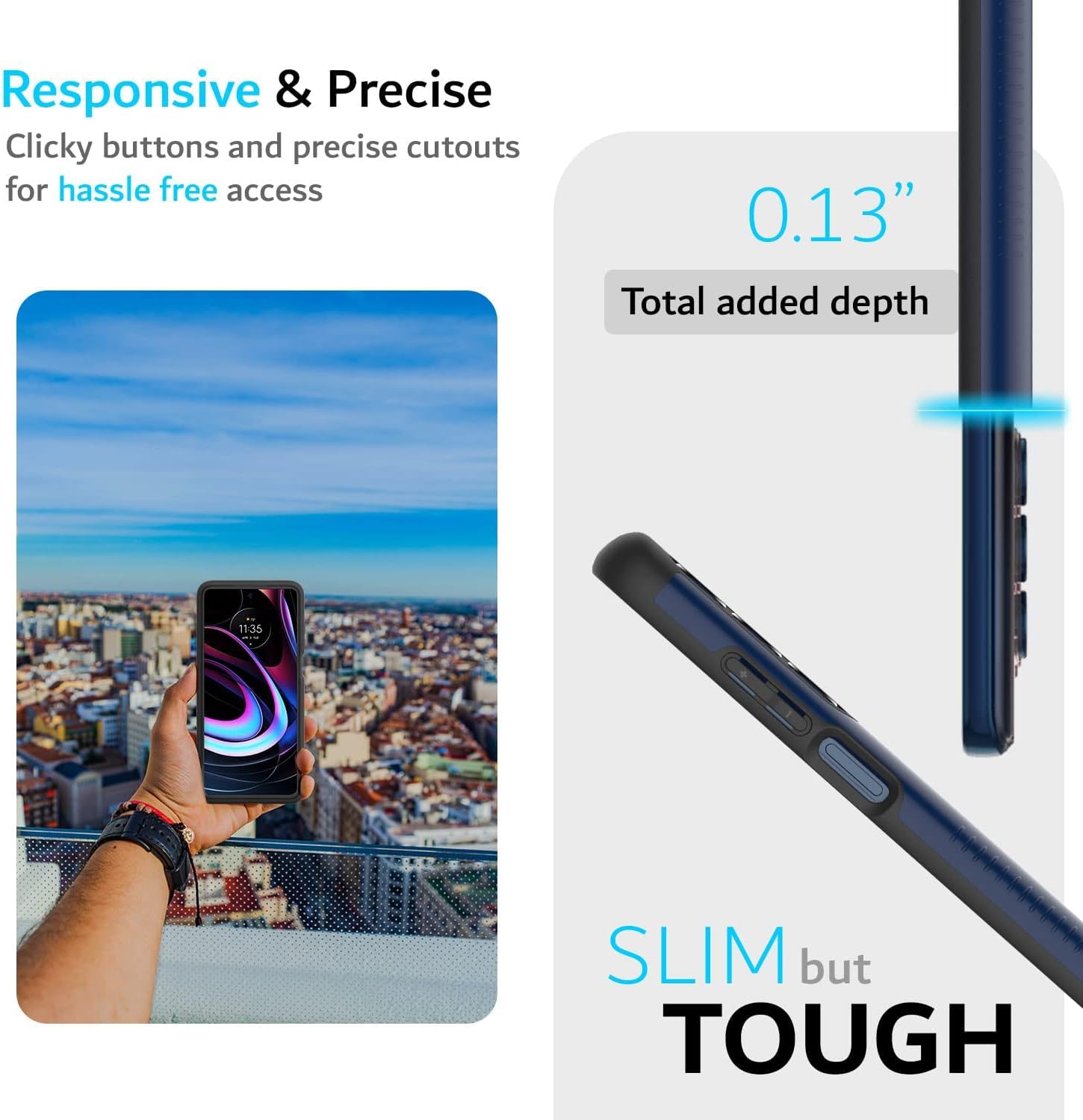 TUDIA DualShield Designed for Motorola Edge 5G UW Case/Moto Edge 2021 Case, [Merge] Shockproof Military Grade Slim Heavy Duty Tough Dual Layer Protection for Moto Edge 5G UW Case - Indigo Blue
