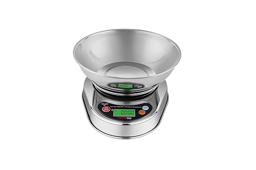 VK-D7 - Báscula de cocina prémium de 0.00 oz con tazón, libraozkgg conmutable, construcción de acero inoxidable, pantalla LCD con retroiluminación,