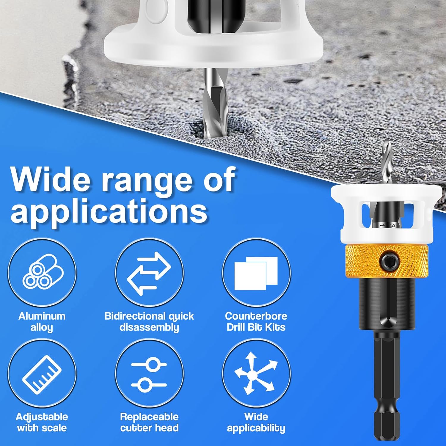 6Pcs Alloy Countersink Drill Bit Set With Depth Stop Spiral Edge Countersink Wood Drill Bit Versatile Wear Resistant Counterbore Hole Saw Drill Bit for Wood Processing(6 pieces)