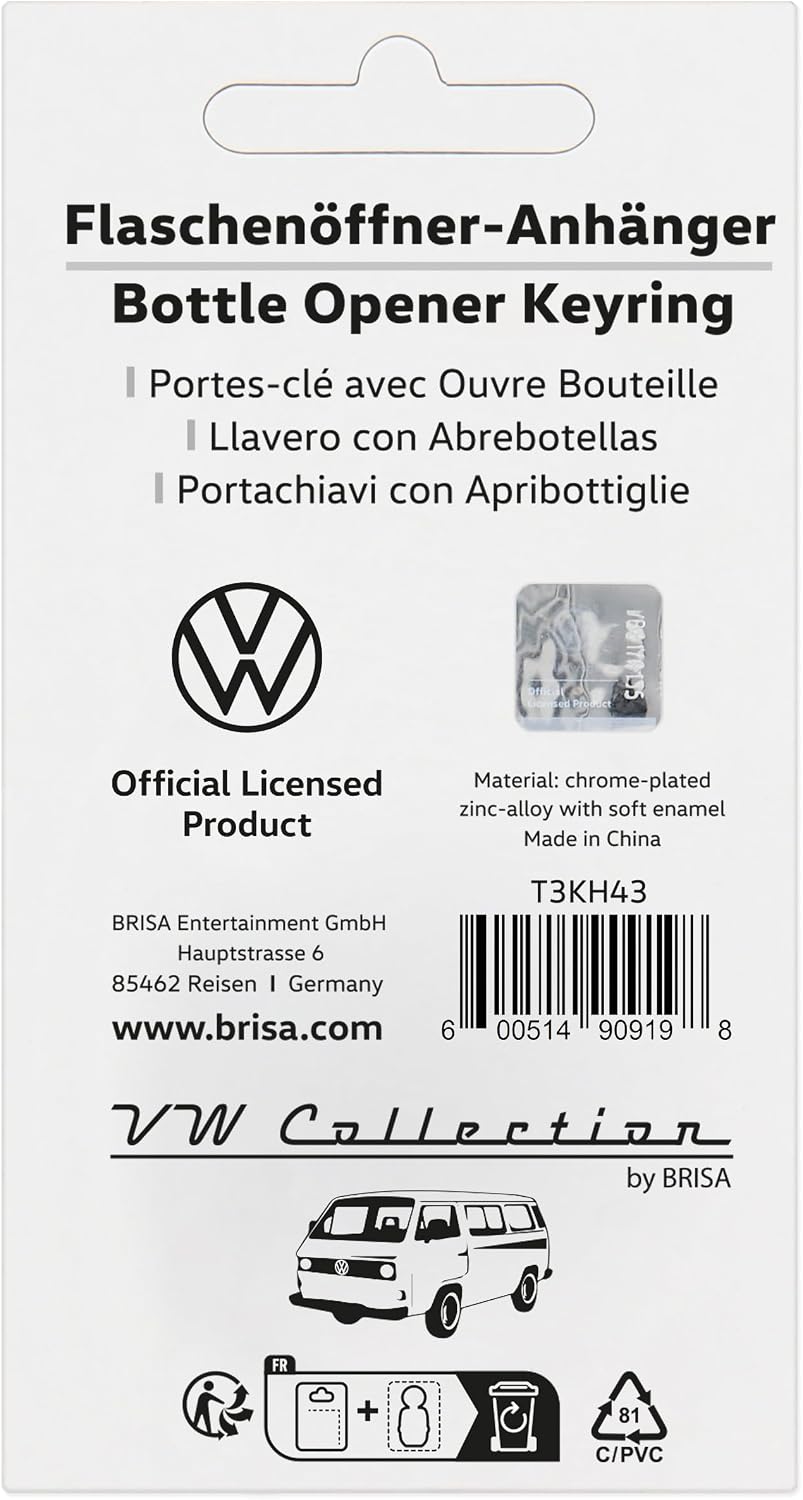 BRISA VW Collection - Volkswagen Keychain Ring Keychain Accessory Keyholder with Bottle Opener in T3, T4, T5 Bus Design
