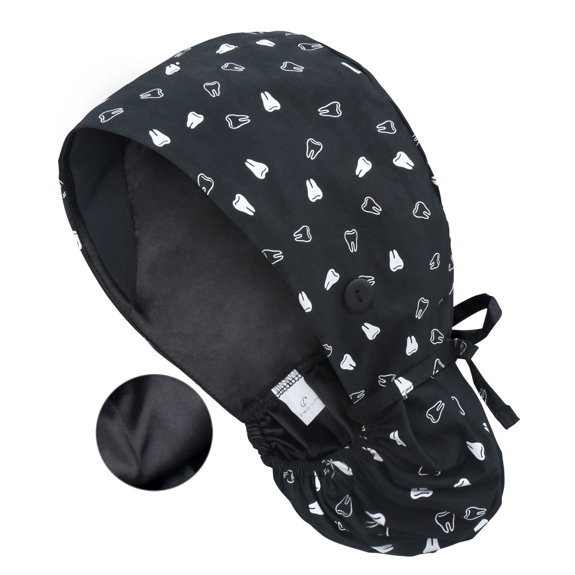 QBA Gorra de trabajo ajustable con botón, gorro de trabajo de algodón, banda elástica para el sudor, para mujeres y hombres, talla única, Forro Diente Negro Ptl, talla única