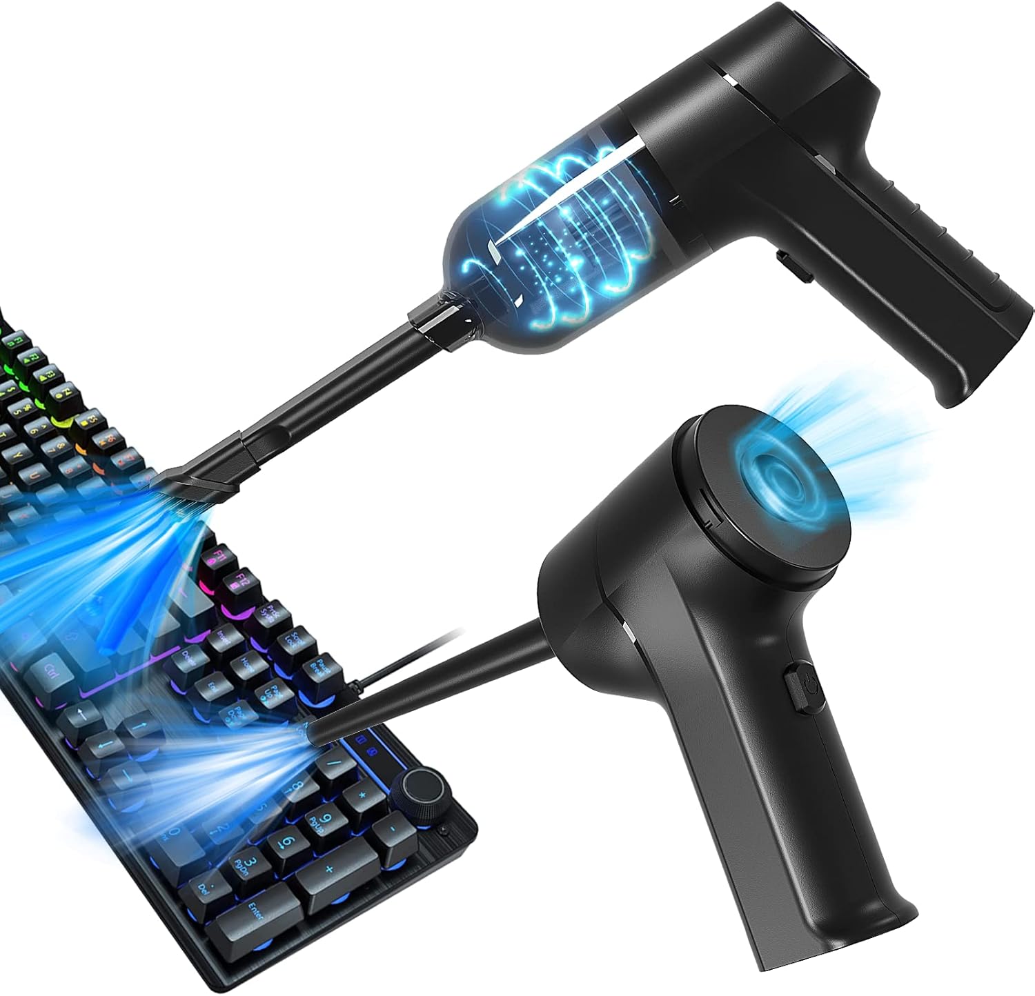 Meudeen Electric Air Duster for Keyboard Cleaning, Cordless Air Duster Computer Cleaning, Compressed Air Duster & Mini Vacuum Keyboard Cleaner 3-in-1, for Laptop, PC, Fan，Desk : Electronics