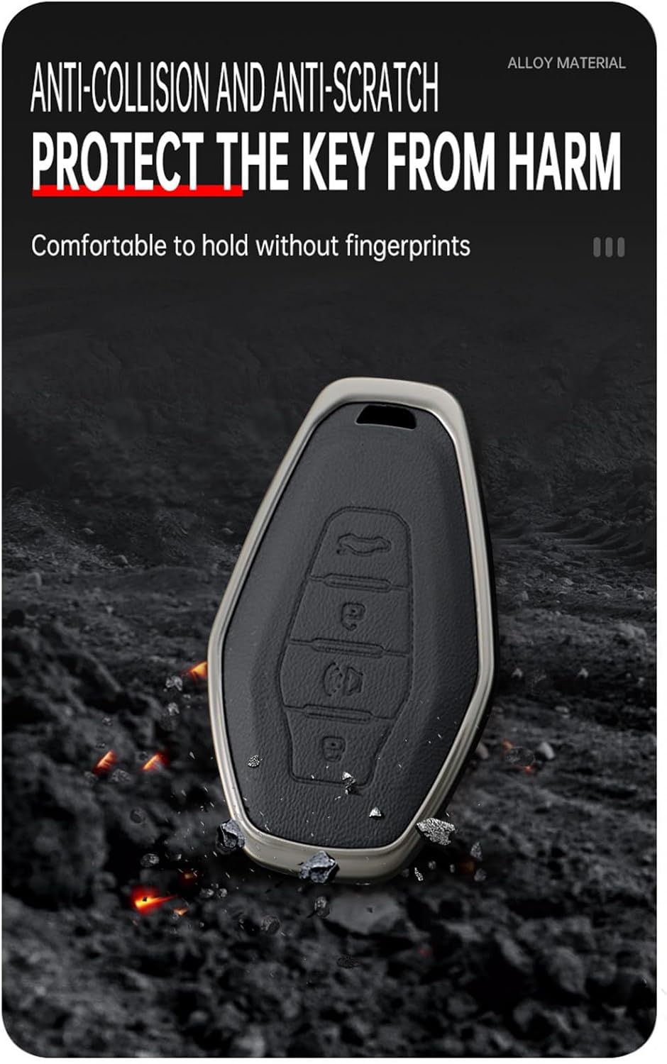 SANRILY Keyless Metal 4 Button Smart Key Fob Cover Fit for JETOUR X70 X90 X95 for Chery Key Case with Leather Keychain Red
