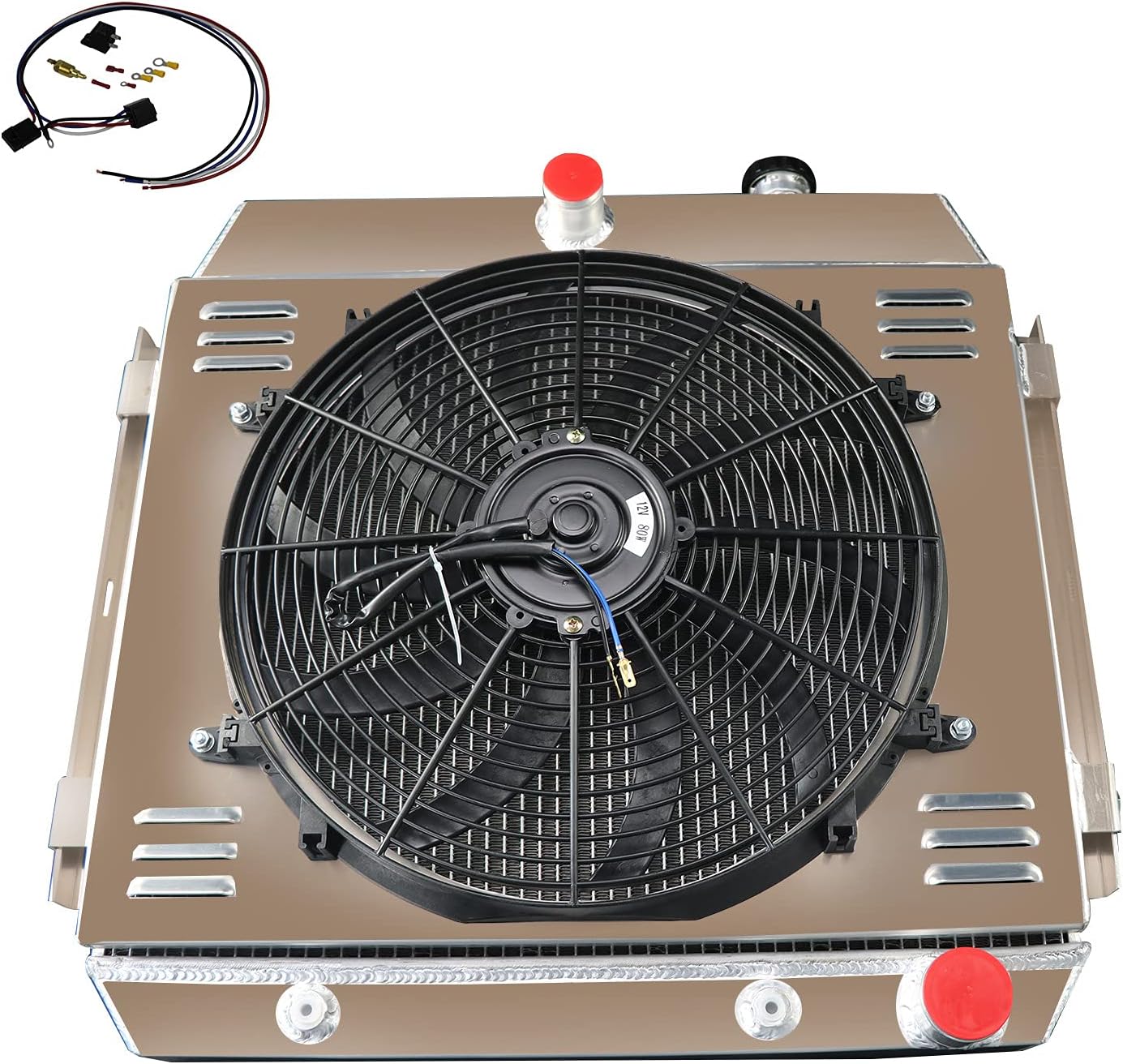 3 Row All Aluminum Radiator Shroud fan+Relay For 1955 1956 1957 Chevy Bel Air/Nomad L6 V8