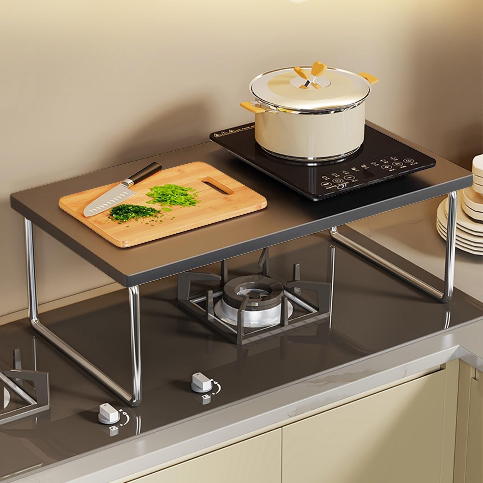 Cubre Encimera Gas, Protector Cocina Gas, Protector Encimera Cocina Que Amplía el Espacio de la Cocina(Black,50x30x8.5cm/20x12x3in)