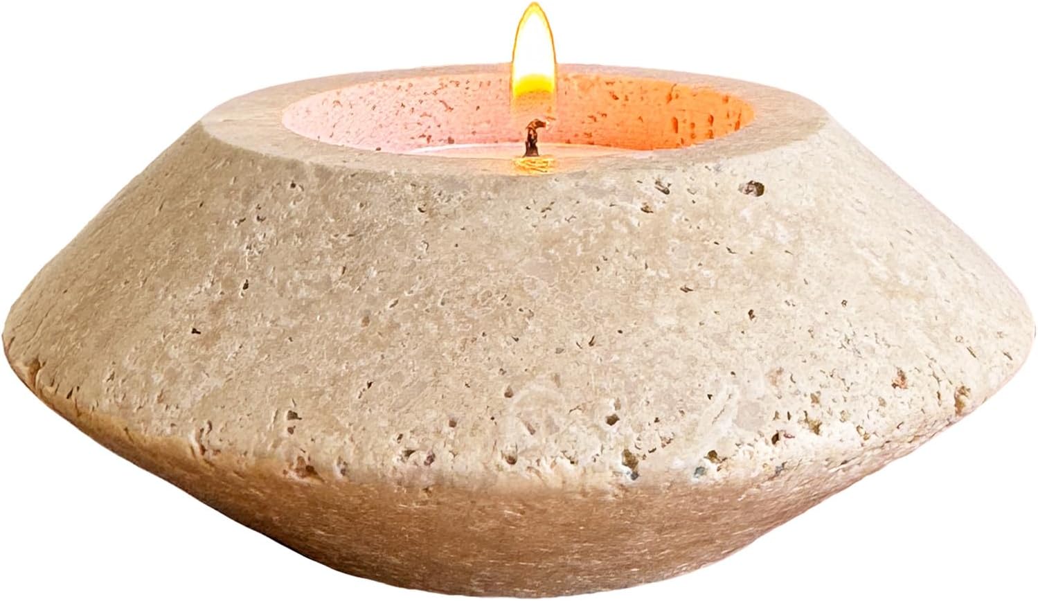 Travertine Tealight Candle Holder, Decorative Natural Stone Home Decor, Beige