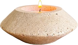 Travertine Tealight Candle Holder, Decorative Natural Stone Home Decor, Beige