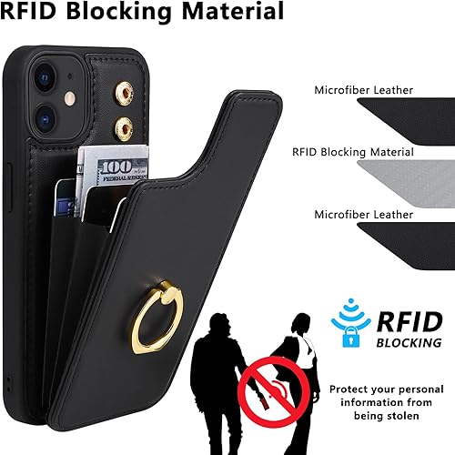 Miniatura 5 de TopPerfekt Funda compatible con iPhone 11 con tarjetero y soporte para tarjetas, soporte de anillo de dedo de rotación de 360, función atril,