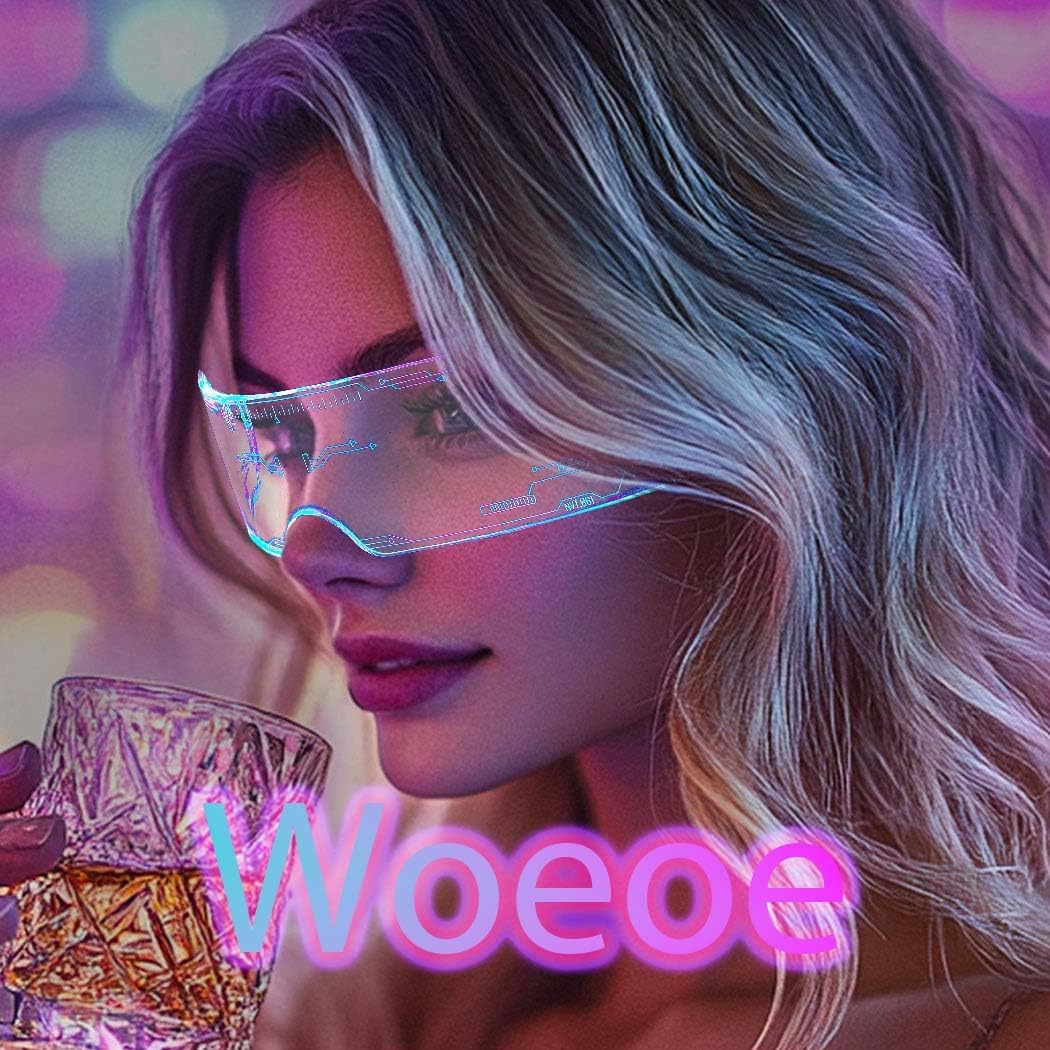 Woeoe Light Up Glasses Visor Luminous Futuristic Cosplay Costumes Rave Neon Accessories Glasses for Men