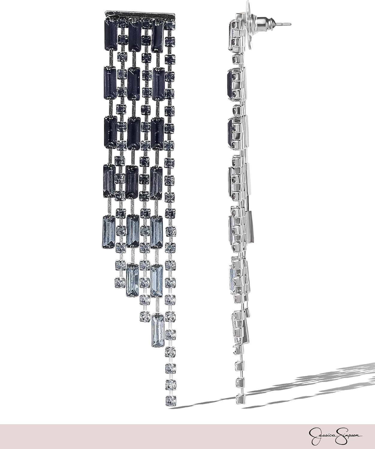 Jessica Simpson Dangle Chain Earrings for Women, Silver or Gold-Tone Valentines Earrings with Crystals - Image 5