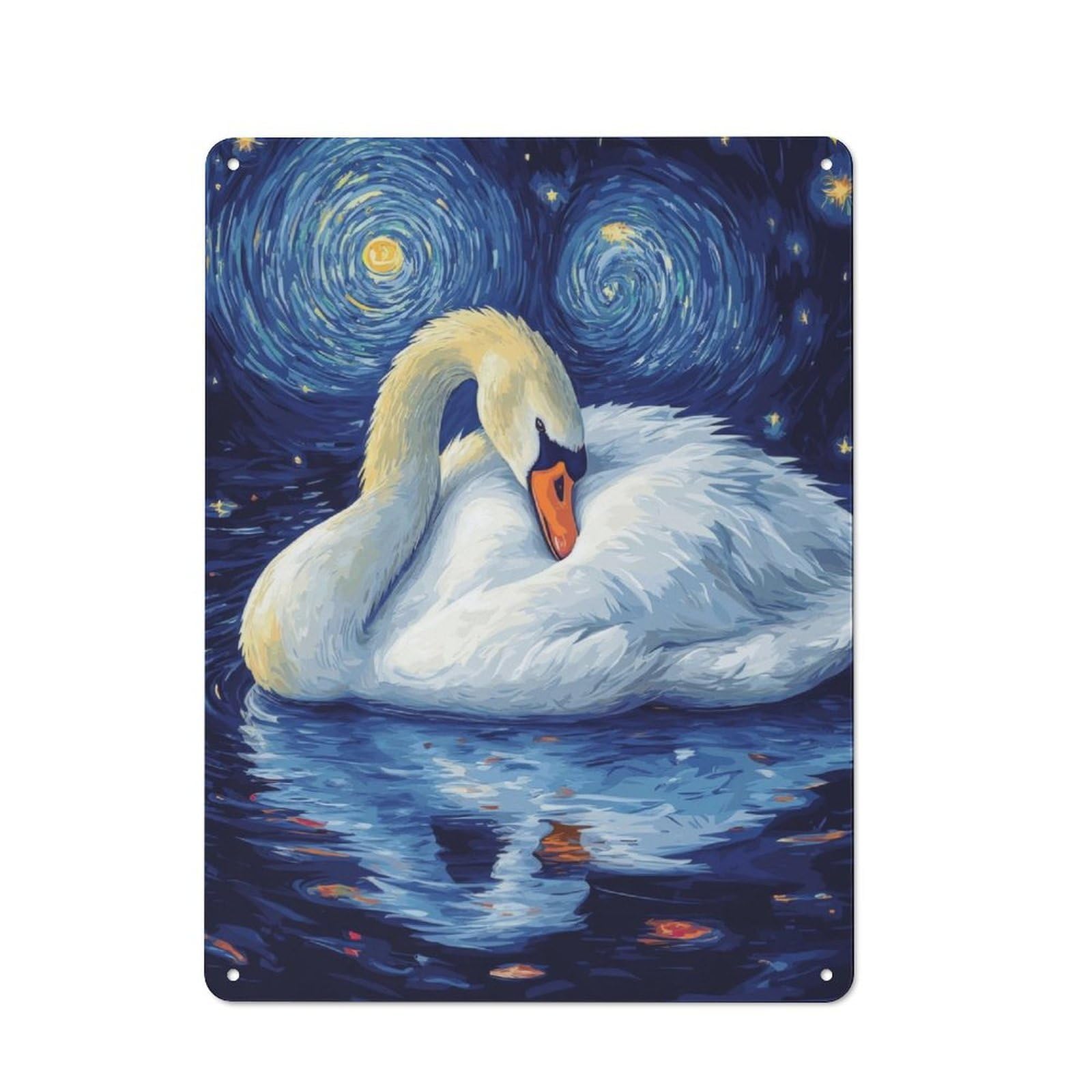 Junmoney Swan Under Starry Night Metal Sign 40X30cm With For Hallway Wall, Vintage Decor, For Garage, Workshop And Man Cave Decoration