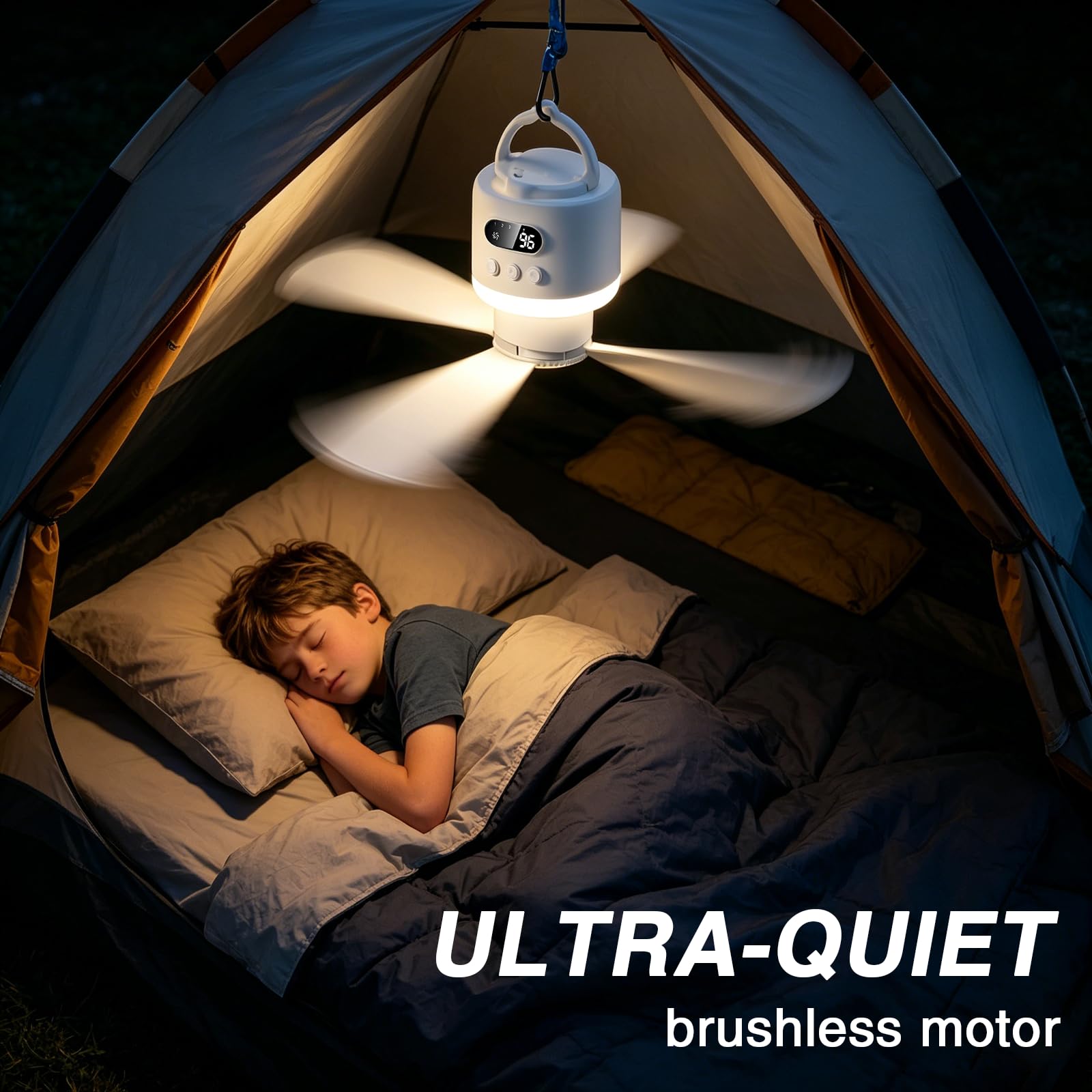 Deckenventilator mit Beleuchtung, 45CM Camping Ventilator für Zelt, 15600mAh Akku aufladbar mit Licht und Fernbedienung USB Timer leise, mobiler Deckenventilator für Outdoor Pavillon Terrasse (Weiß)