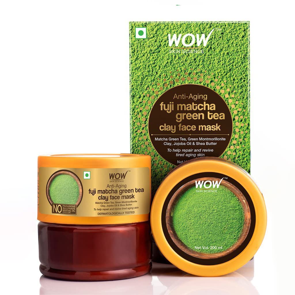 WOW Skin Science Anti-Aging Fuji Matcha Green Tea Clay Face Mask for Smooth Skin, Remove Dullness - 200 ml