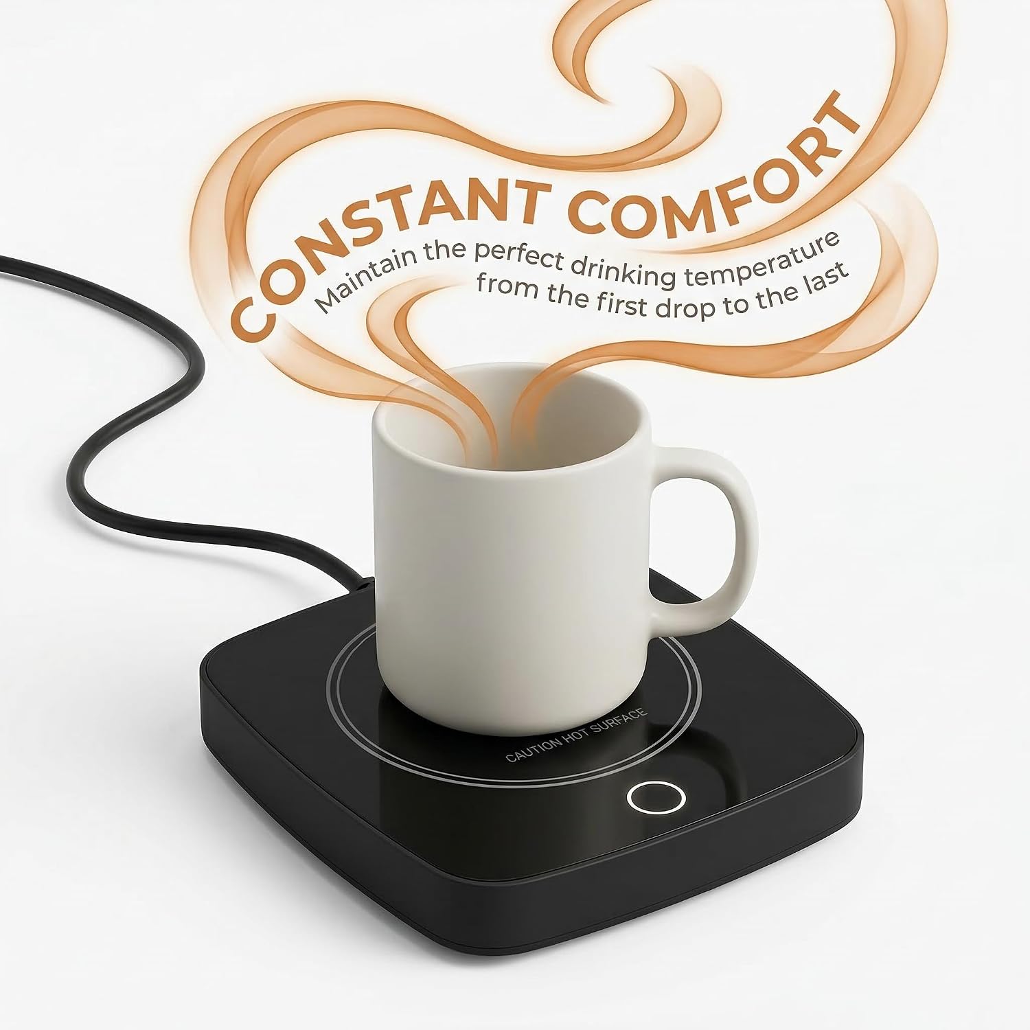 Coffee Mug Warmer with 3 Temperature Settings, Smart Cup Warmer for Desk, Candle Warmer Plate, Waterproof Tempered Glass, One-Touch Control, Compact Desk Accessories, Work from Home Essentials
