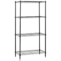 Amazon Basics Scaffaliera a 4 ripiani stretti, altezza dei ripiani e piedini di livellamento regolabili, peso massimo 363 kg, Nero, 34 x 59 x 122 cm (D x W x H)